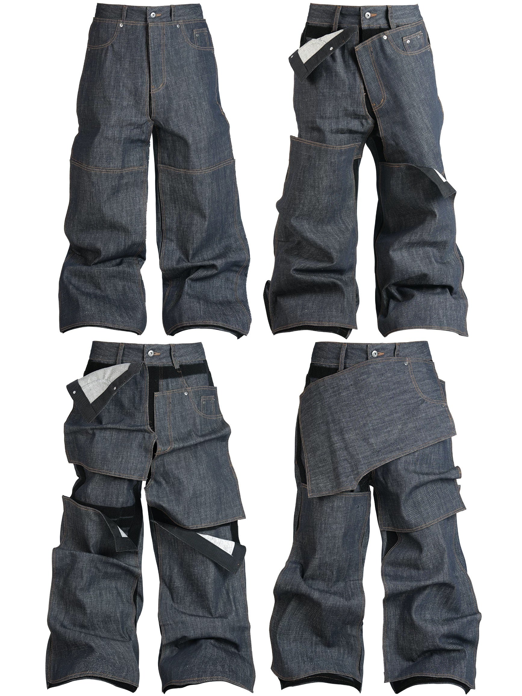 *RYECHASIN PEEL-OFF PANT PIECE RAW UNSLAKED RAW COW JEANS IN ORIGINAL COLOR