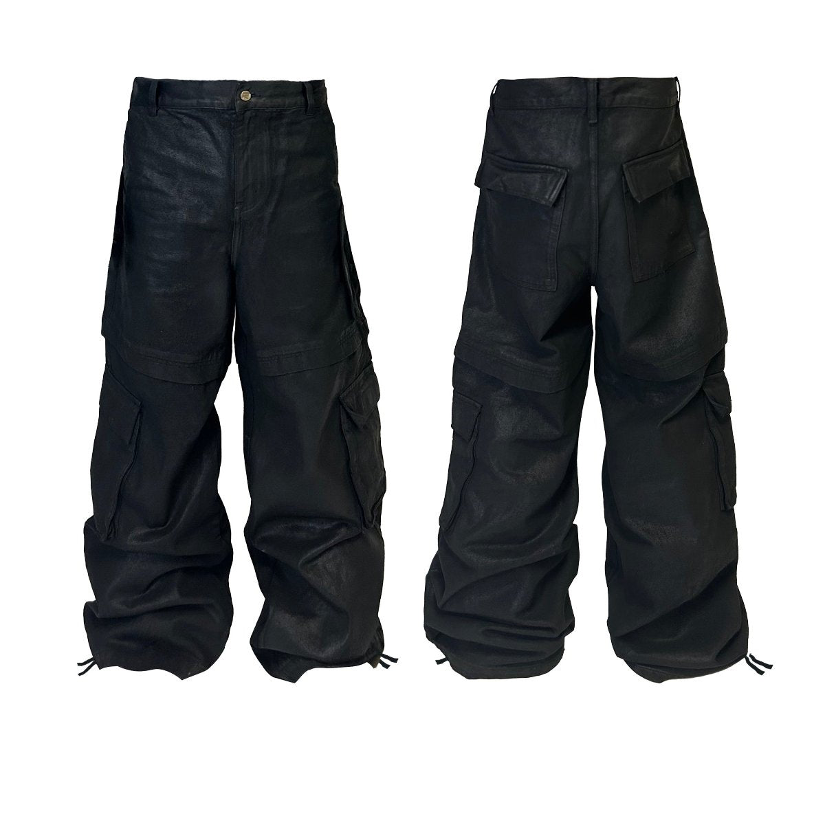*RYECHASIN BLCK HAND BRUSHED WAX CARGO WORK PANTS.