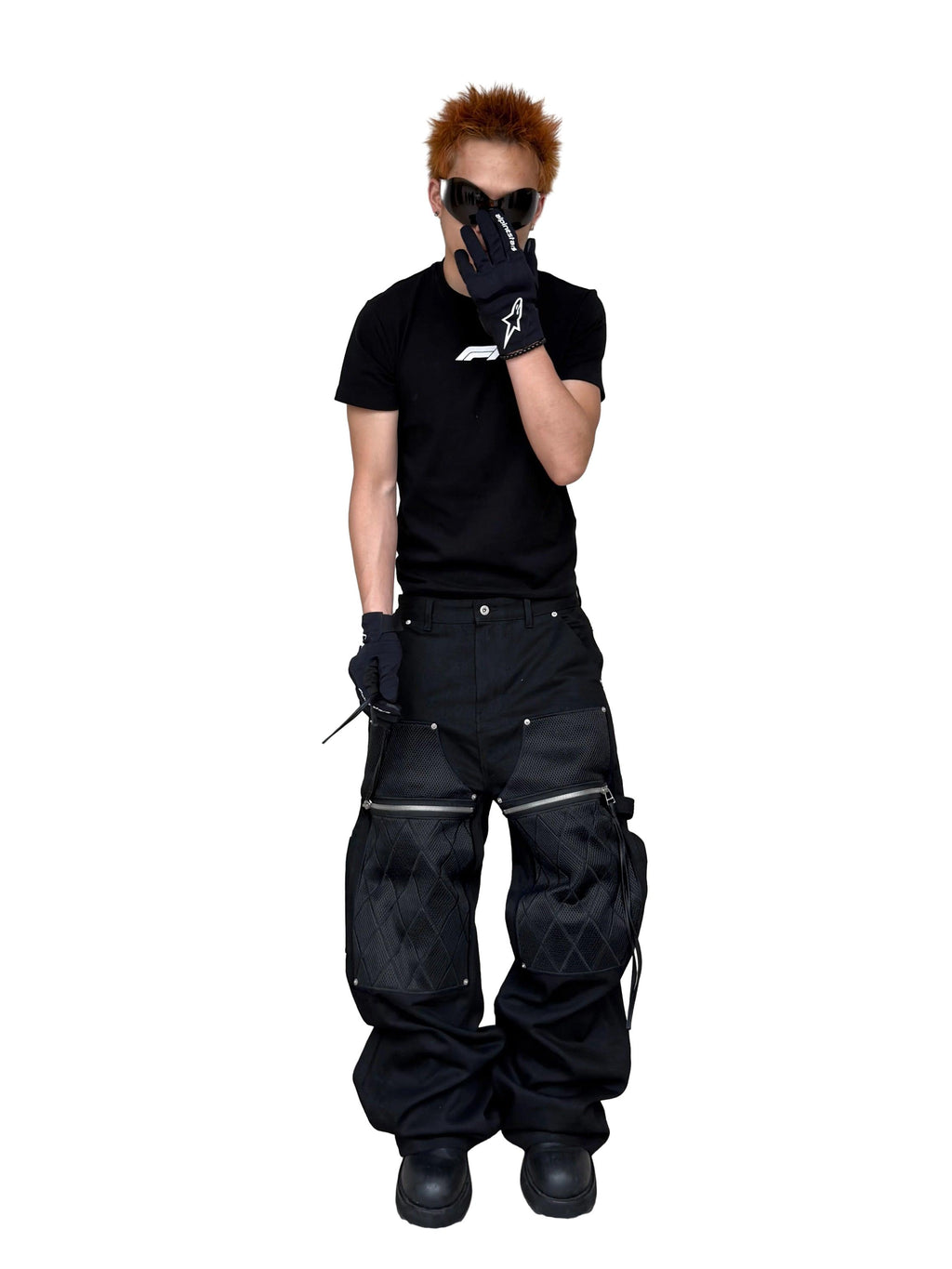 *RYE CHASIN MESH PANEL / LEATHER KNEE STRAIGHT WAXED DENIM