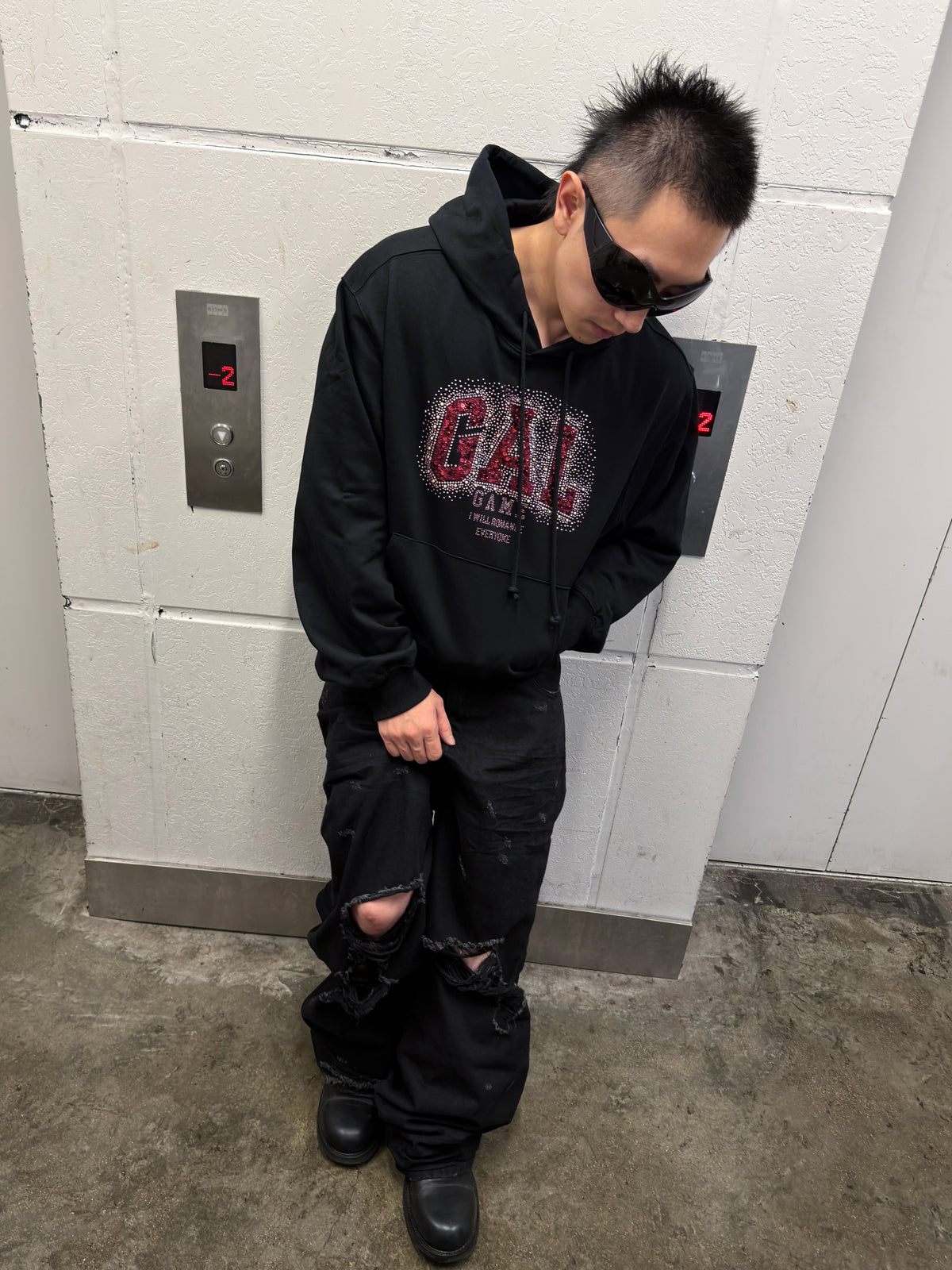*RYE CHASIN GALGAME “ROMANCE EVERY GIRL” RHINESTONE OVERSIZED HOODIE