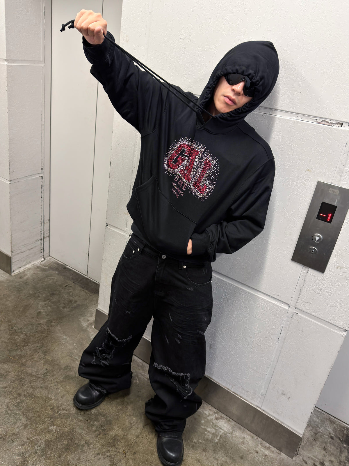 *RYE CHASIN GALGAME “ROMANCE EVERY GIRL” RHINESTONE OVERSIZED HOODIE