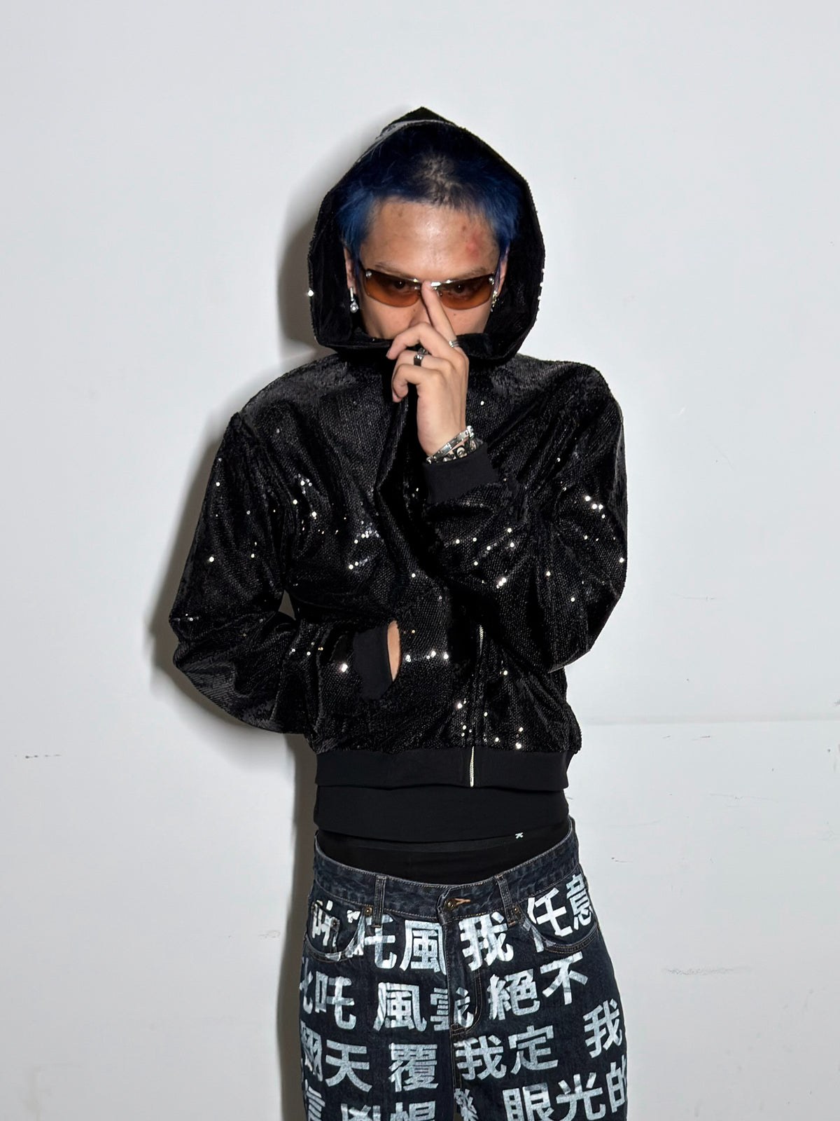 *RYE CHASIN SEQUIN LIQUID METAL SLIM-FIT ZIP-UP HOODIE