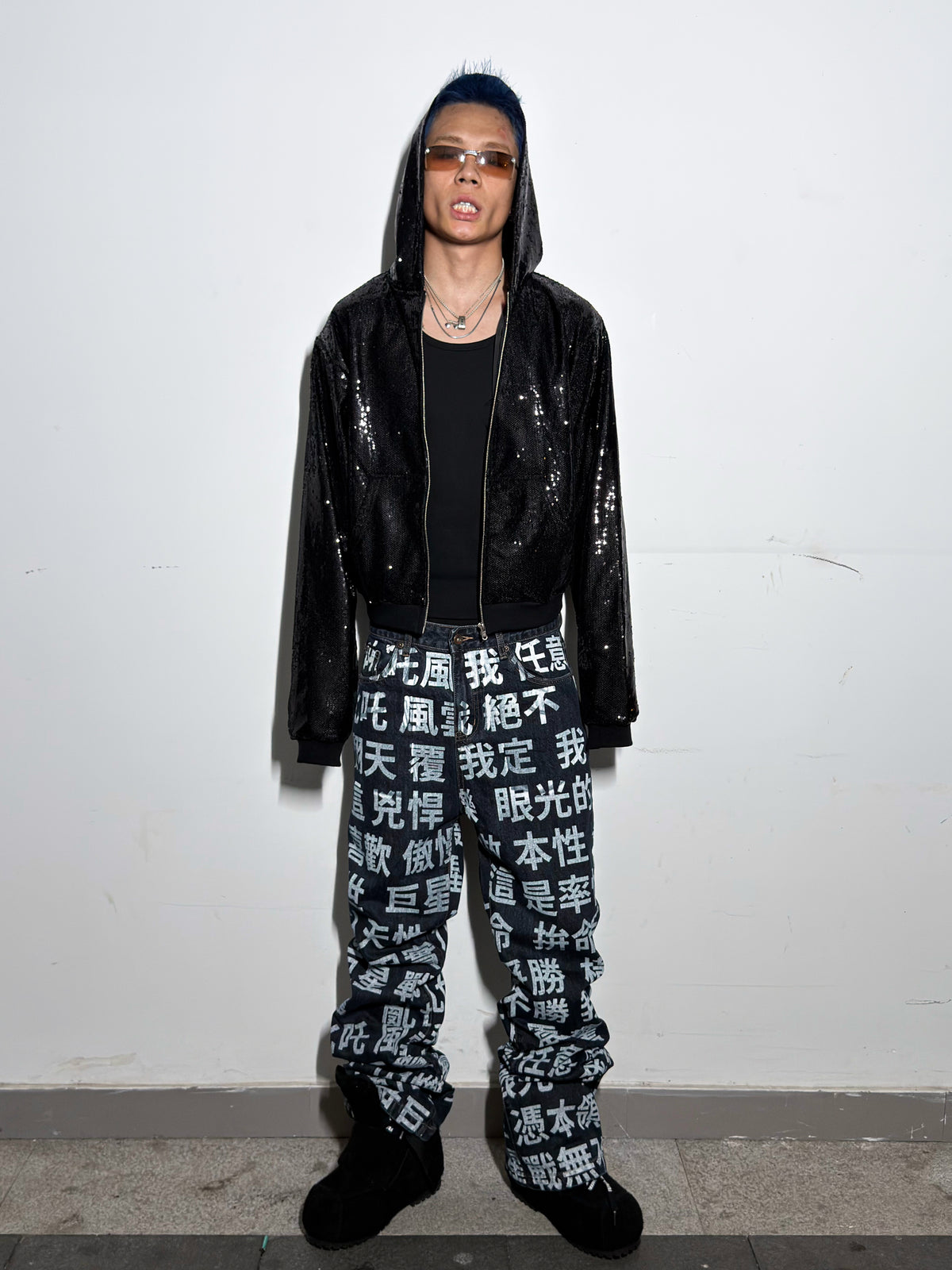 *RYE CHASIN SEQUIN LIQUID METAL SLIM-FIT ZIP-UP HOODIE