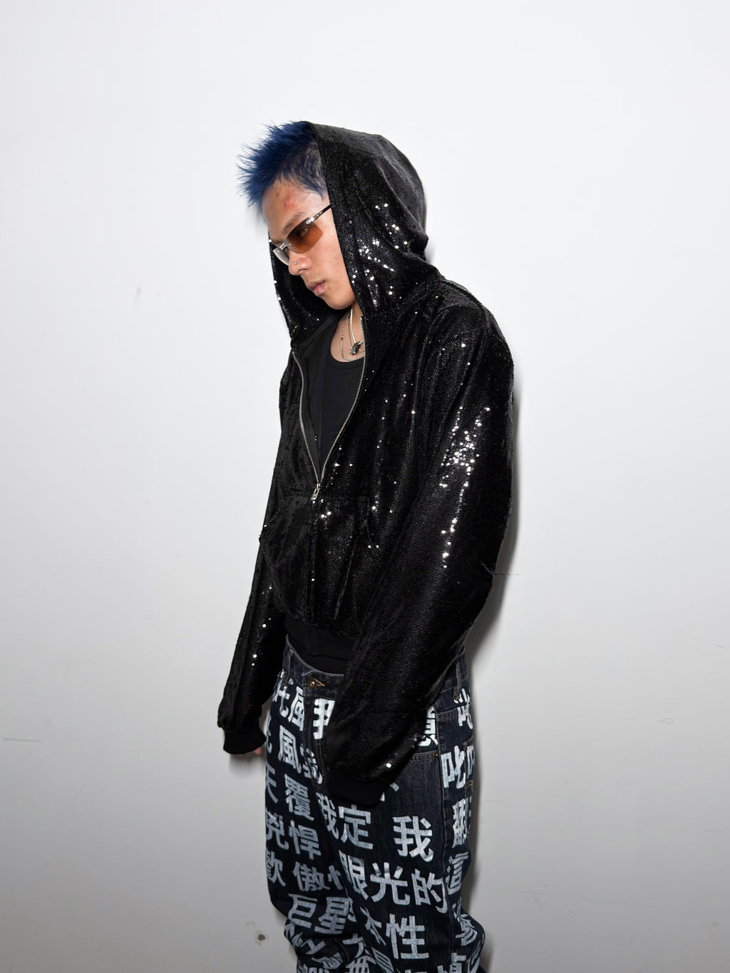 *RYE CHASIN SEQUIN LIQUID METAL SLIM-FIT ZIP-UP HOODIE