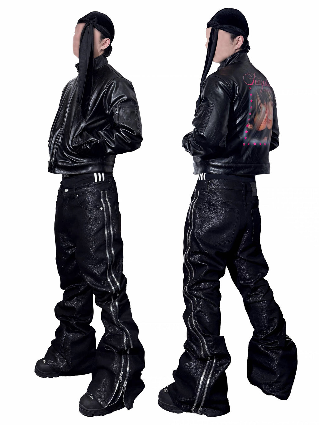 *RYE CHASIN *METALLIC SILVER BOLAN BOOTCUT DOUBLE-ZIP RAW DENIM