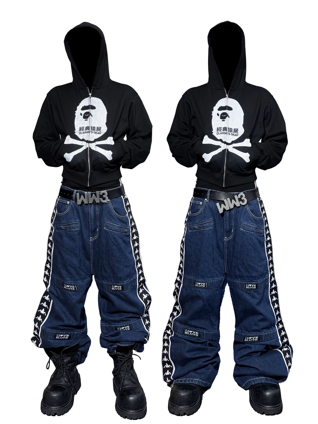 *RYECHASIN  “L♥VE SLUTS” 90s“*KAPPA BOOTLEG” JEANS
