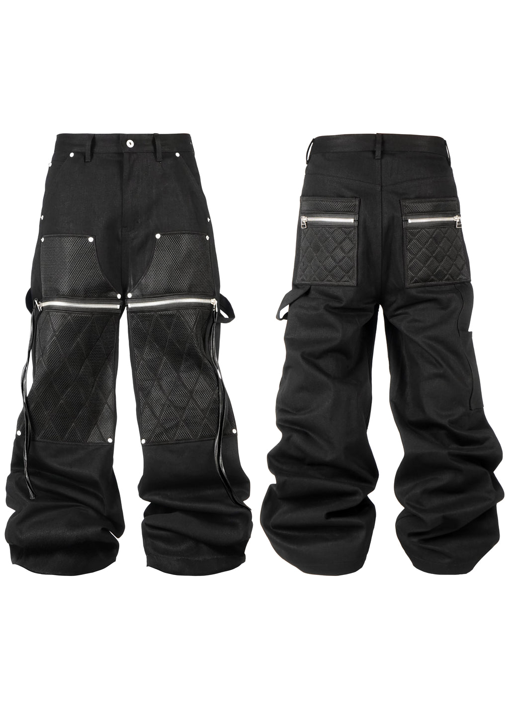 *RYE CHASIN MESH PANEL / LEATHER KNEE STRAIGHT WAXED DENIM