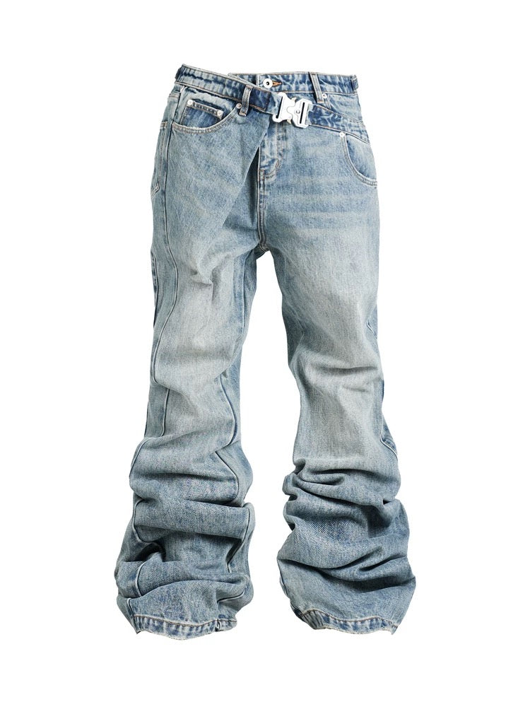 *RYECHASIN *BLUE FLARED BUCKLE JEAN