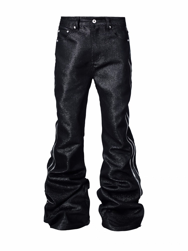 *RYE CHASIN *METALLIC SILVER BOLAN BOOTCUT DOUBLE-ZIP RAW DENIM