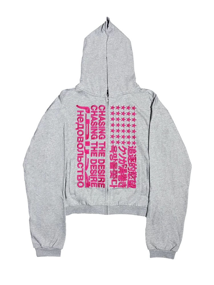 *RYECHASIN "追逐的慾望" "CHASIN THE DESIRE" ZIP-UP HOODIE GREY&PINK