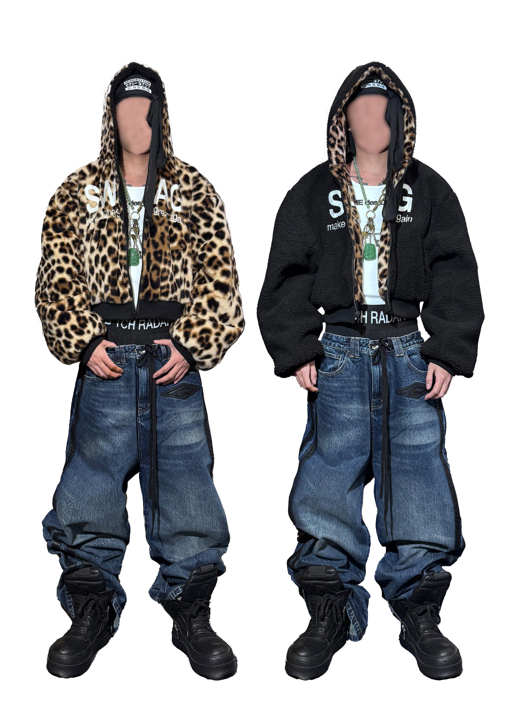 *RYE CHASIN Leopard Faux-Fur & Black Polar Fleece Reversible Jacket