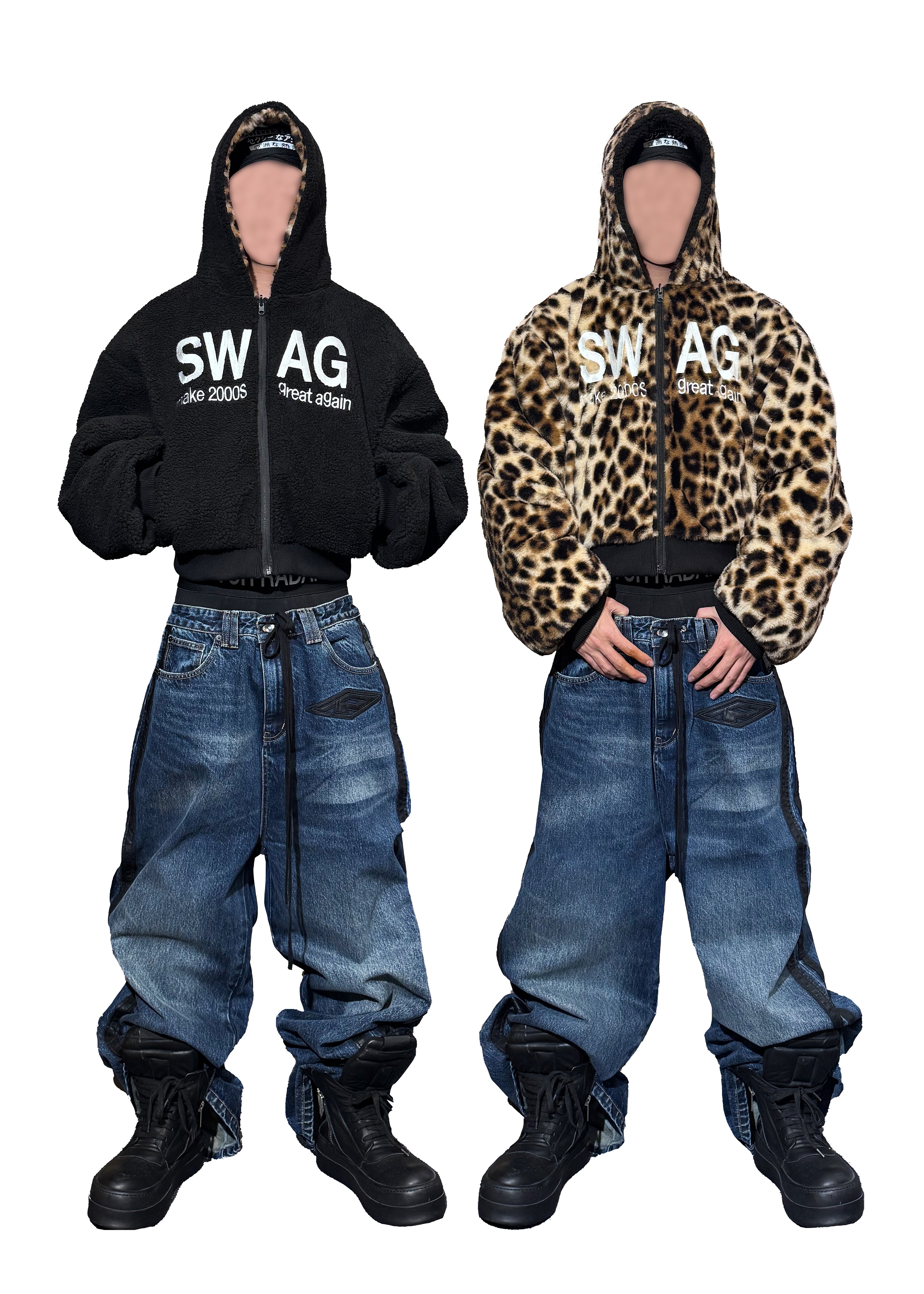 *RYE CHASIN Leopard Faux-Fur & Black Polar Fleece Reversible Jacket