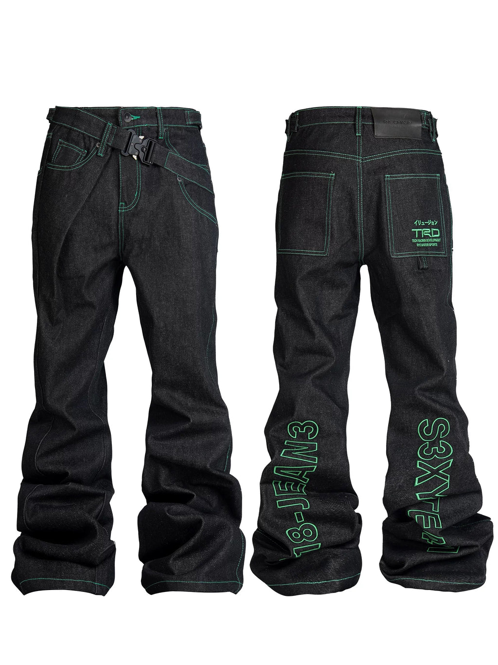 *RYECHASIN EMBROIDERED UNSLICKED RAW COLOR RAW DENIM TROUSERS