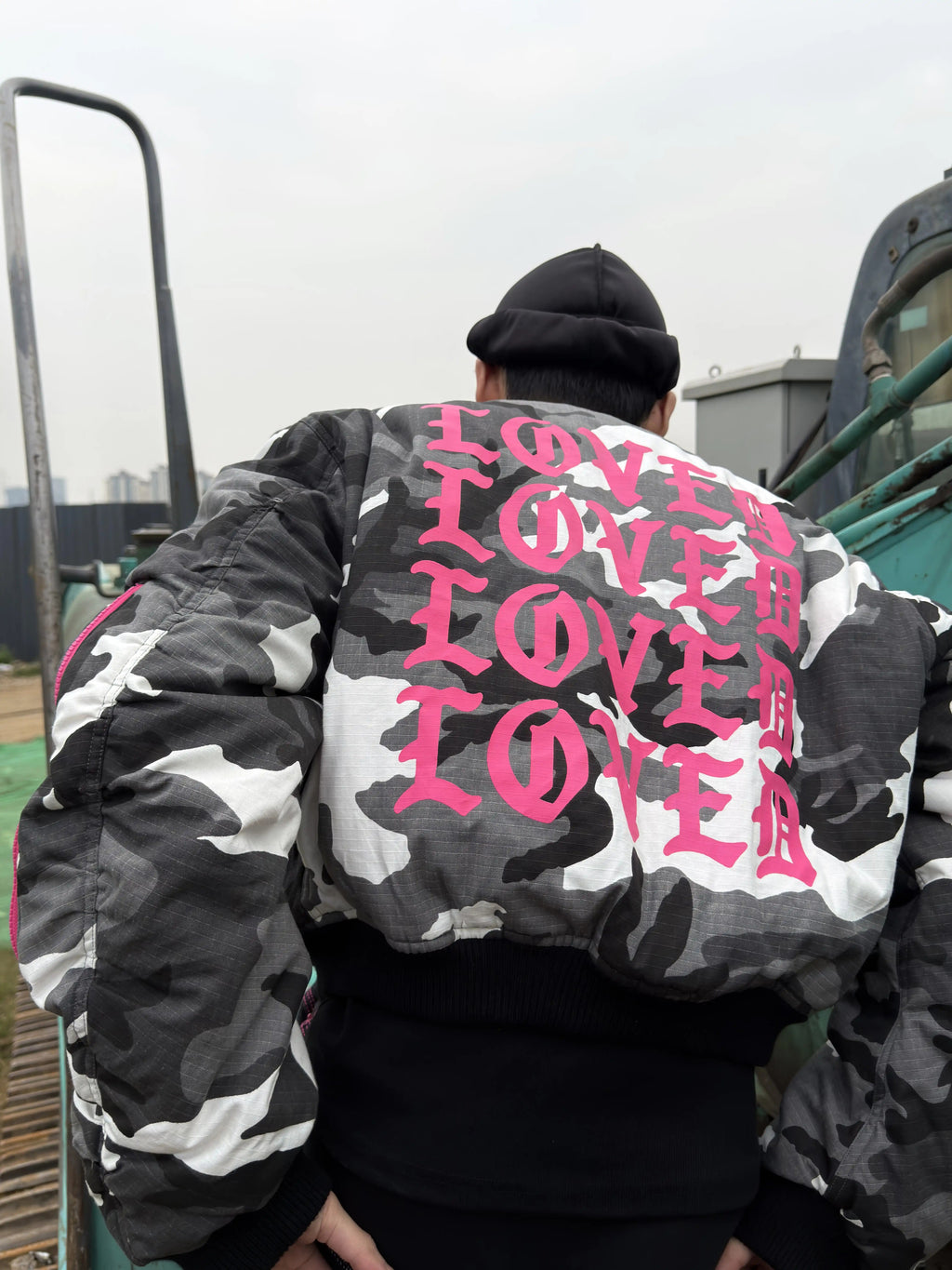 *RYE CHASIN NYFW “LOVED” PINK FUR CAMO BOMBER