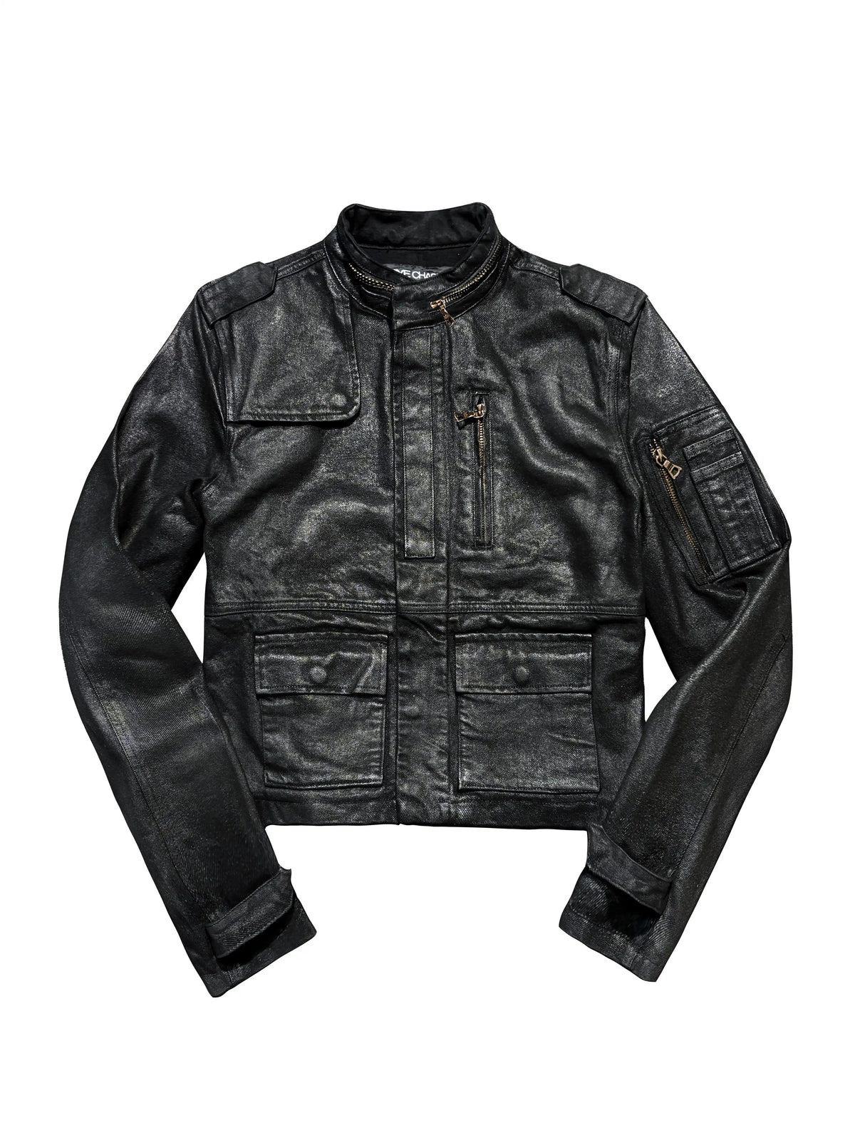*RYE CHASIN NYFW RUNWAY COLLECTION .S. ARMY M65 VINTAGE REWORKED WAXED DENIM JACKET