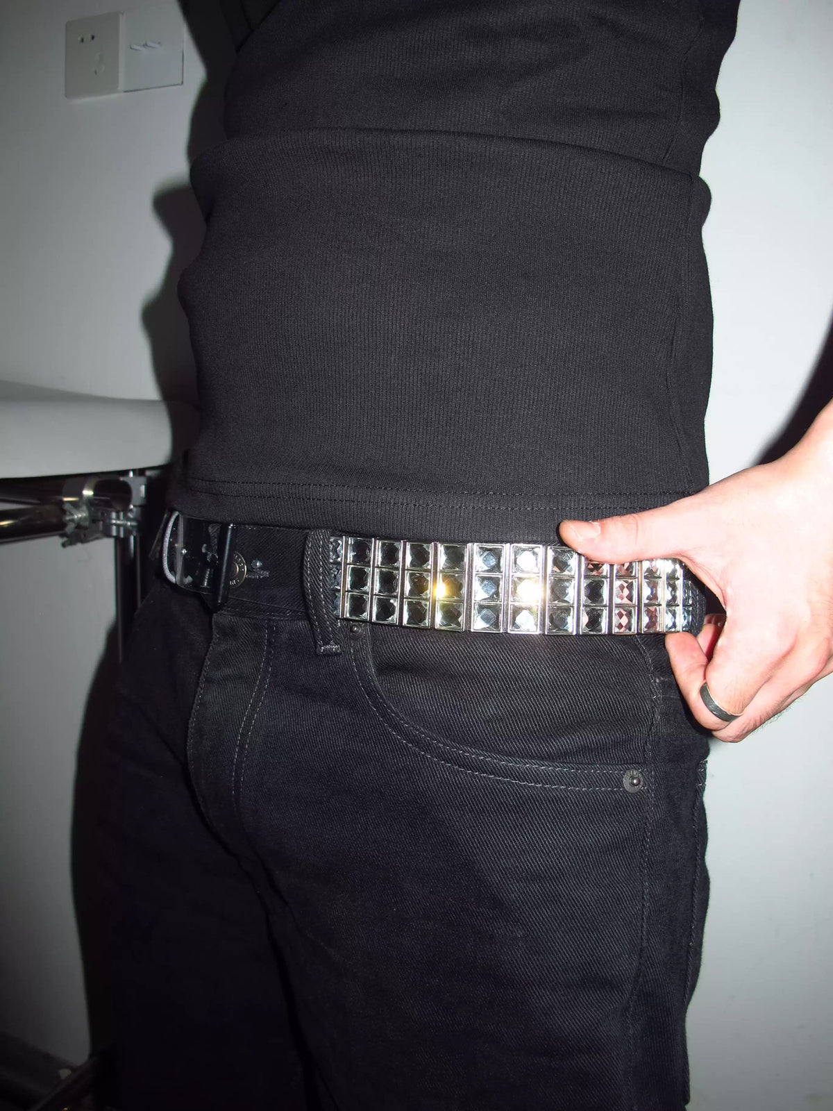 *RYE CHASIN GLAM ROCK MULTI-FACETED RHINESTONE STUDDED CLEAR PUNK BELT