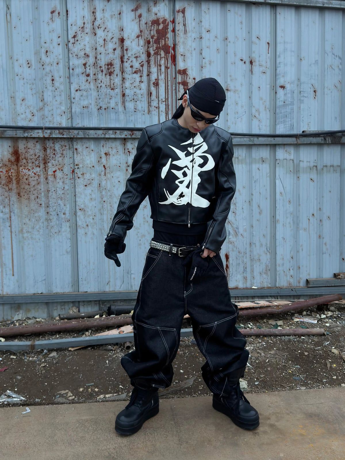 *RYE CHASIN NYFW RUNWAY COLLECTION "愛" ASIAN BOSOZOKU SLIM-FIT LEATHER RACING JACKET