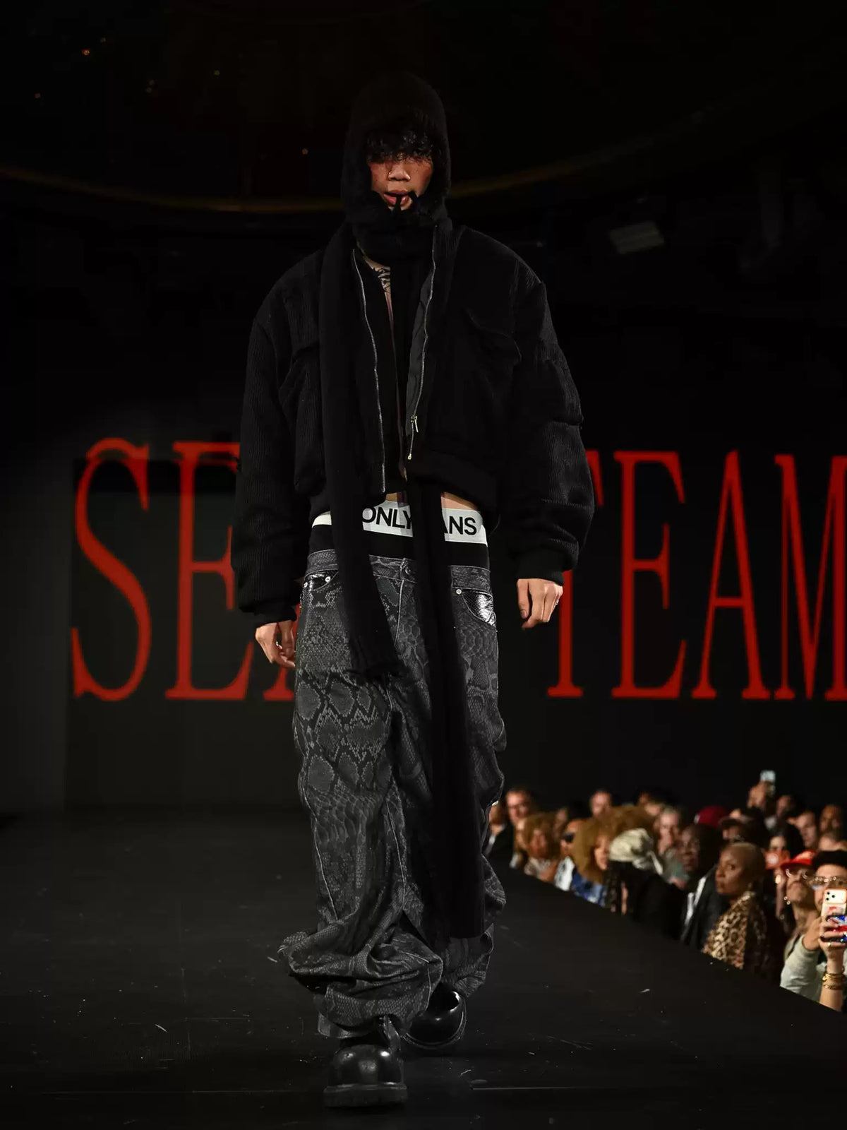 *RYE CHASIN NYFW DECONSTRUCTED SNAKESKIN DENIM JEANS