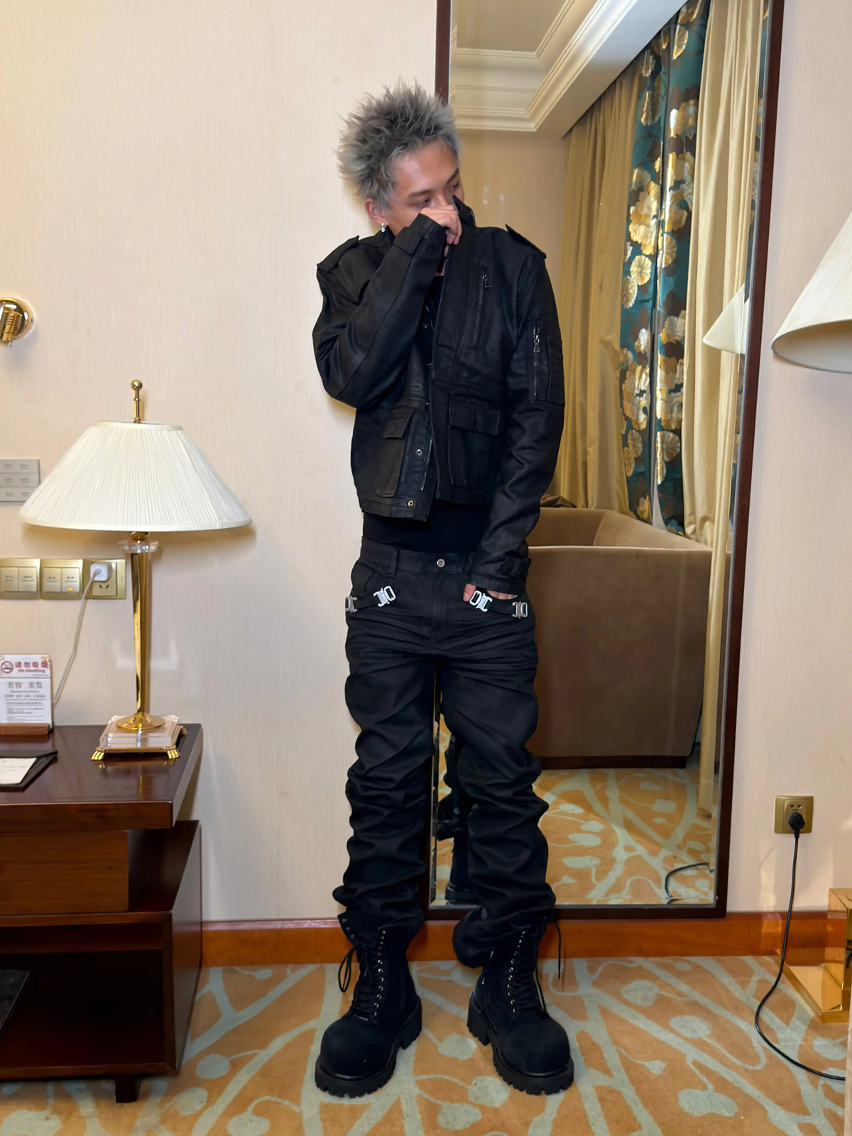 *RYE CHASIN NYFW RUNWAY COLLECTION .S. ARMY M65 VINTAGE REWORKED WAXED DENIM JACKET
