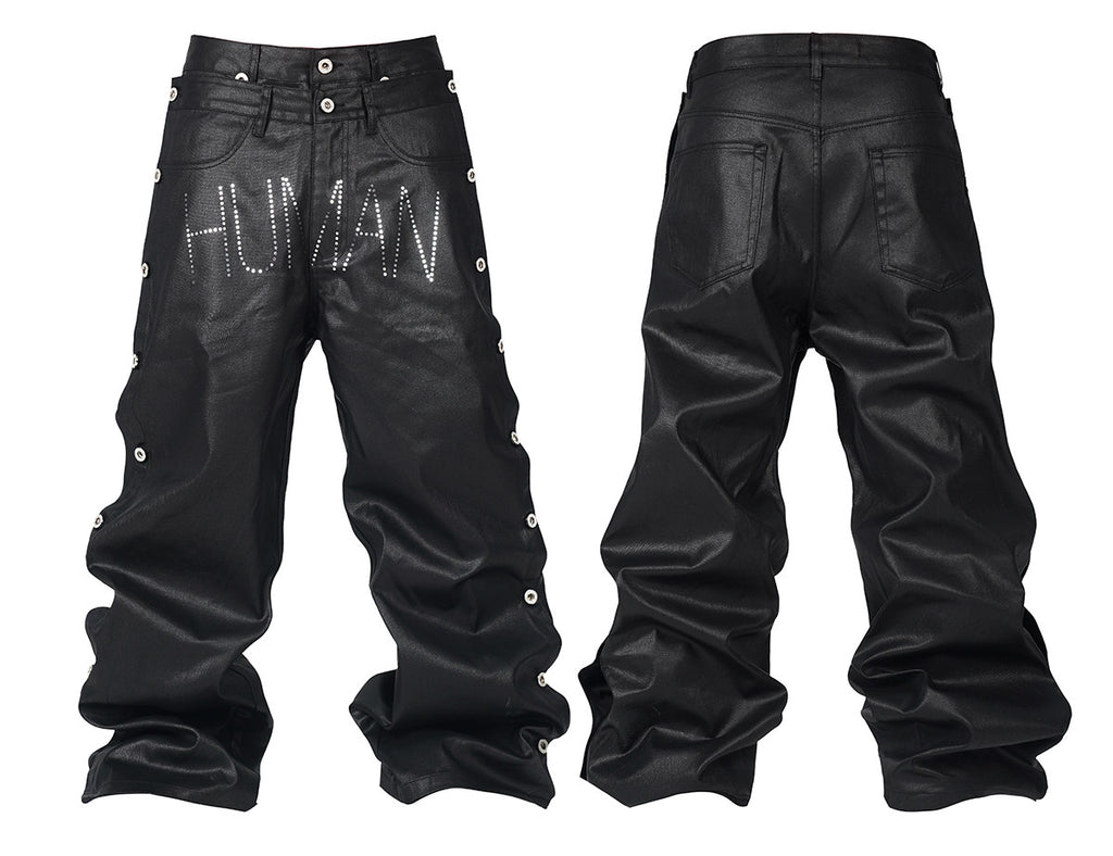 *RYE CHASIN ANIMAL/HUMAN BLACK VINYL DENIM JEANS