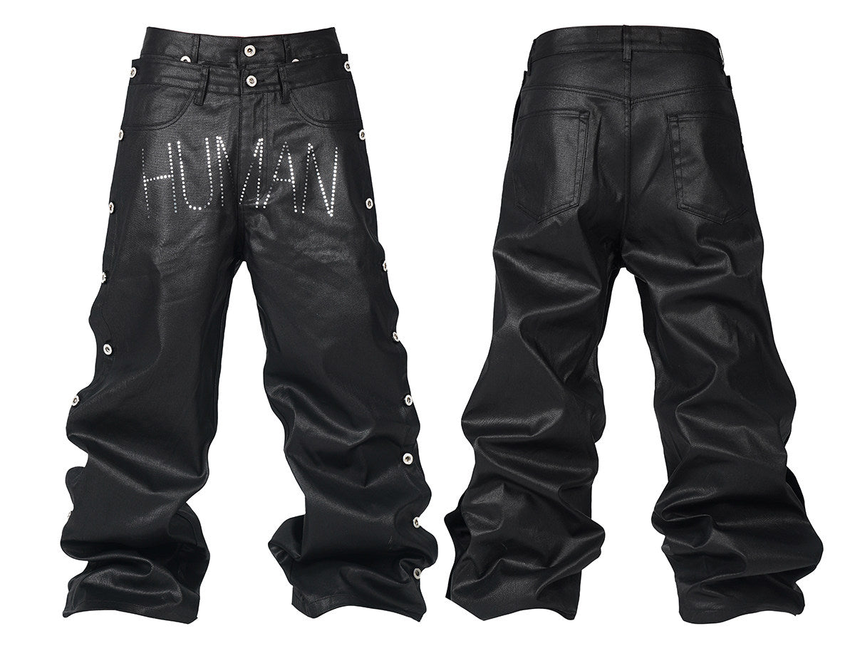 *RYE CHASIN ANIMAL/HUMAN BLACK VINYL DENIM JEANS