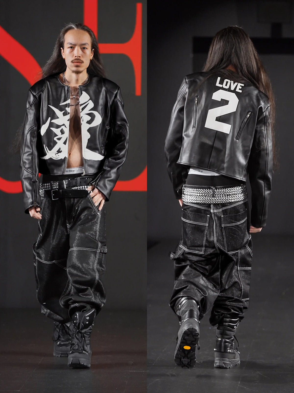 *RYE CHASIN NYFW RUNWAY COLLECTION "愛" ASIAN BOSOZOKU SLIM-FIT LEATHER RACING JACKET