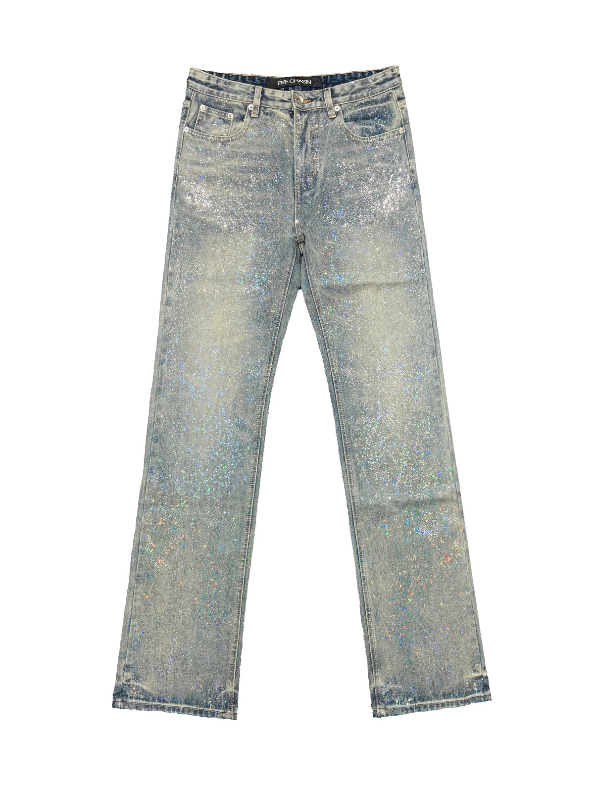 *RYE CHASIN GLITTER VINTAGE WASHED BLUE SLIM STRAIGHT JEANS
