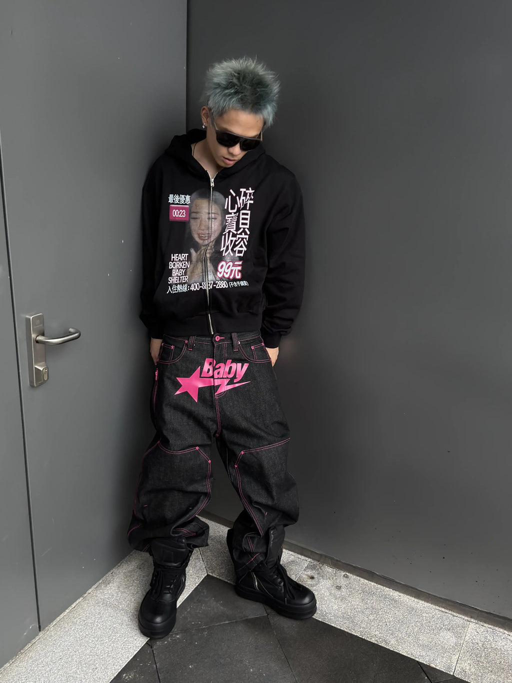 *RYE CHASIN HEARTBROKEN BABY SHELTER OVERSIZED ZIP-UP HOODIE