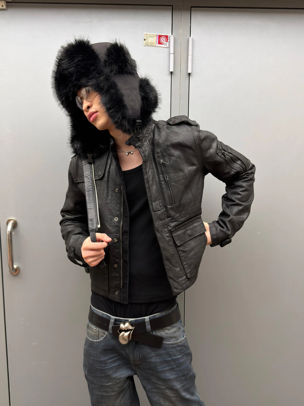 *RYE CHASIN NYFW RUNWAY COLLECTION .S. ARMY M65 VINTAGE REWORKED WAXED DENIM JACKET