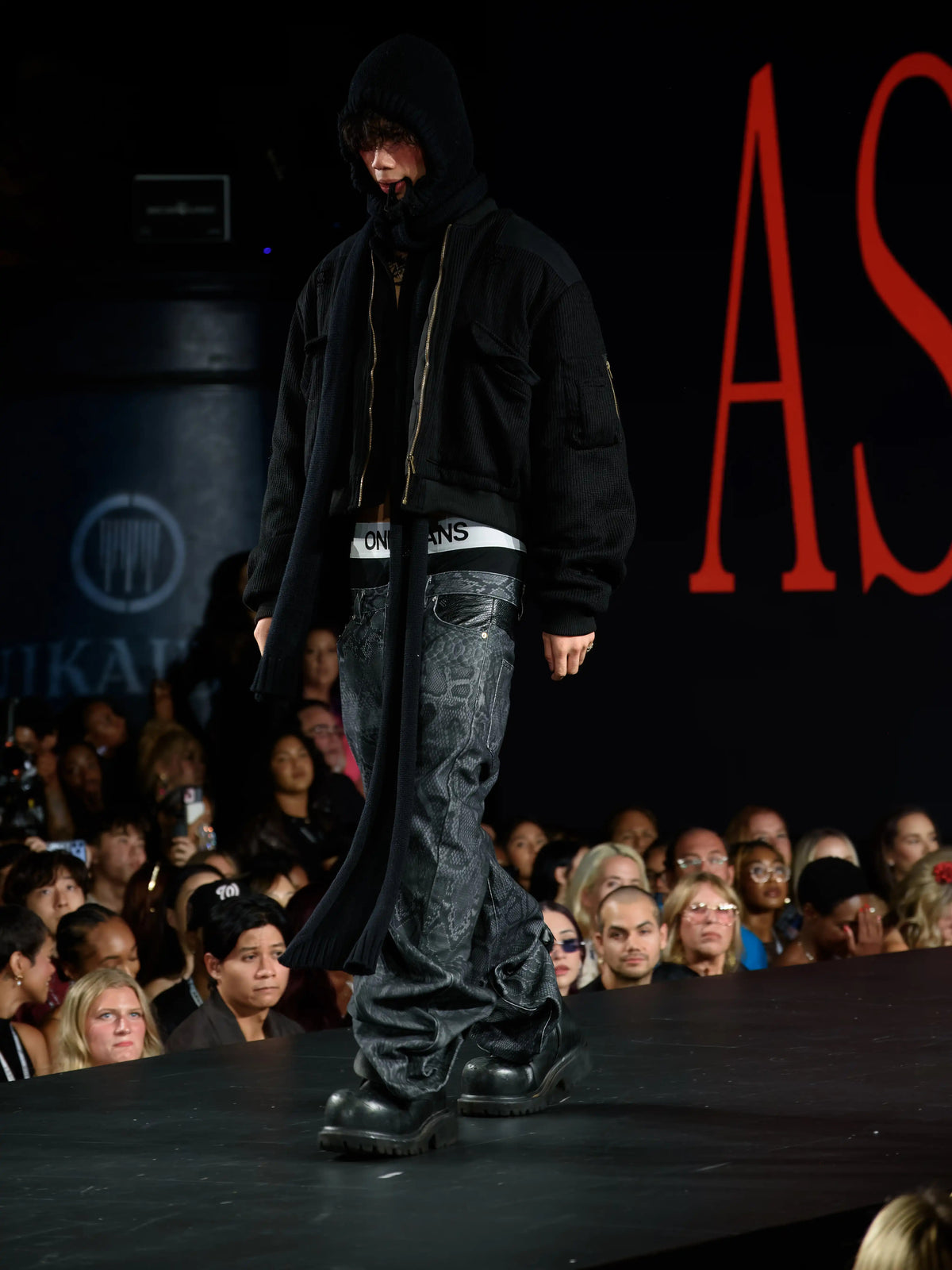 *RYE CHASIN NYFW DECONSTRUCTED SNAKESKIN DENIM JEANS