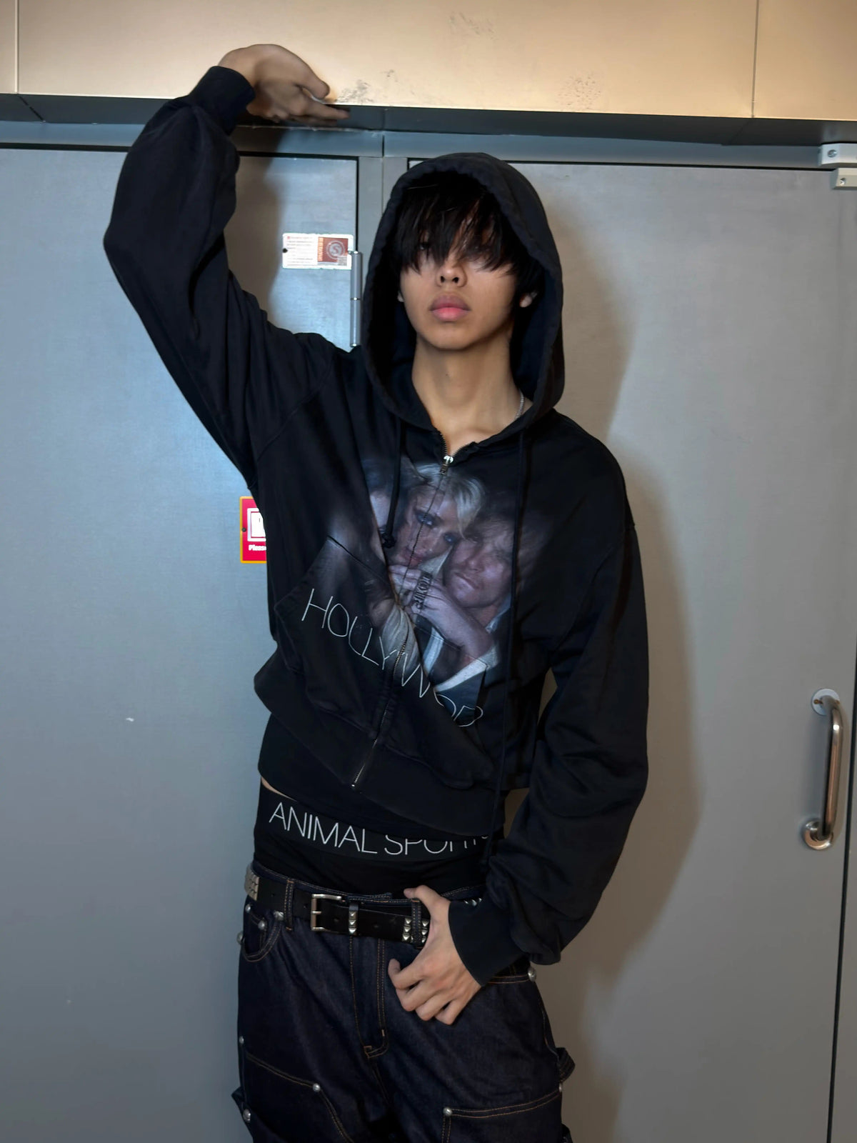 *RYE CHASIN HOLLYWOOD GLAMOUR DISTRESSED WASH OVERSIZED ZIP-UP HOODIE