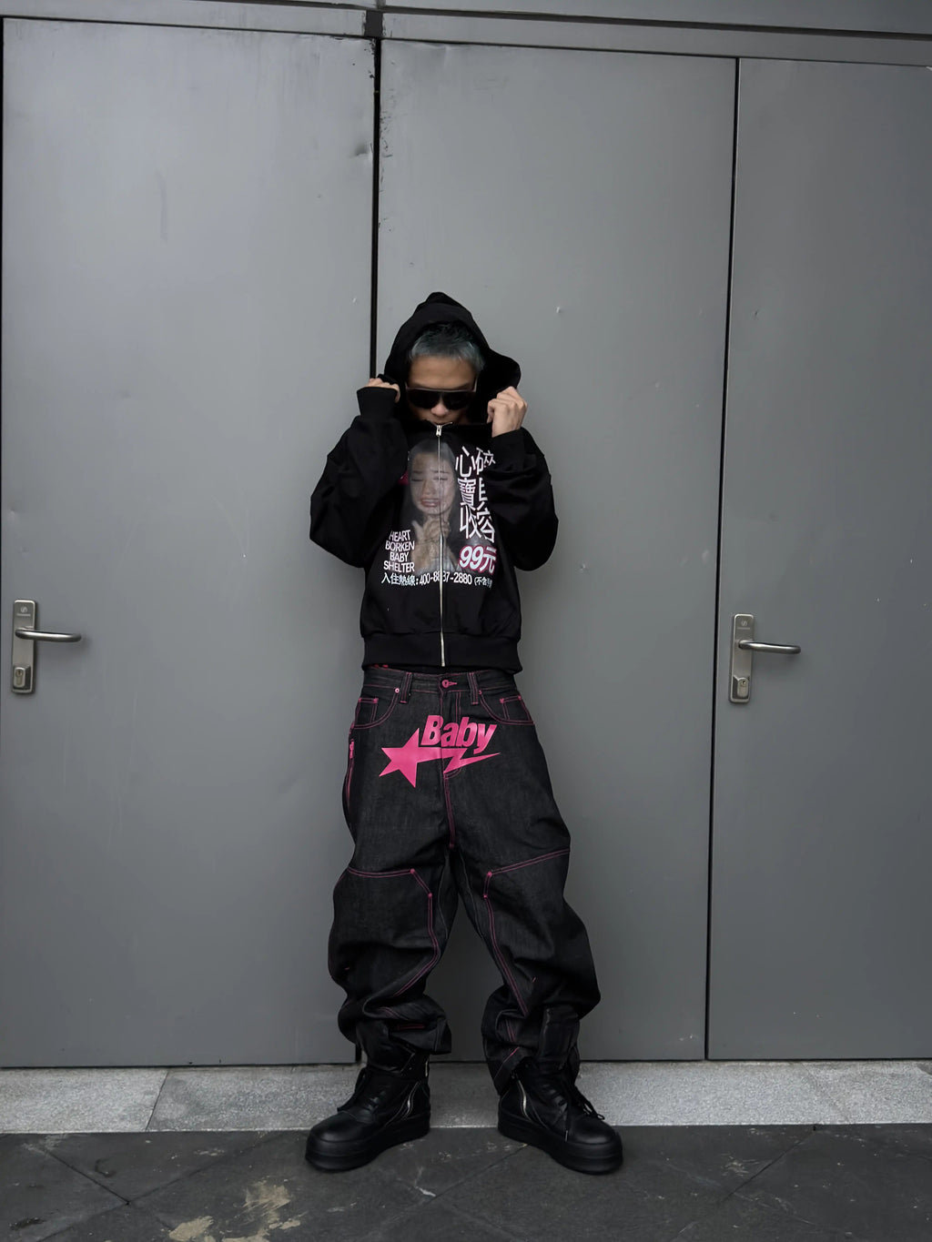 *RYE CHASIN HEARTBROKEN BABY SHELTER OVERSIZED ZIP-UP HOODIE