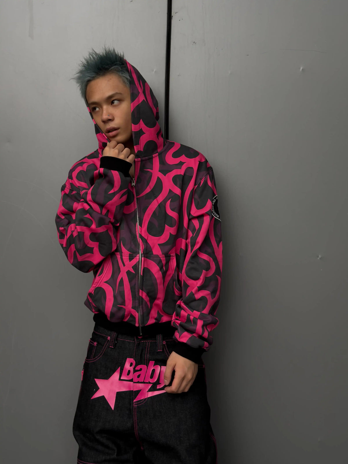 *RYE CHASIN PINK THORN CAMO NUMBER (N)INE BOOTLEG SLIM-FIT HOODIE