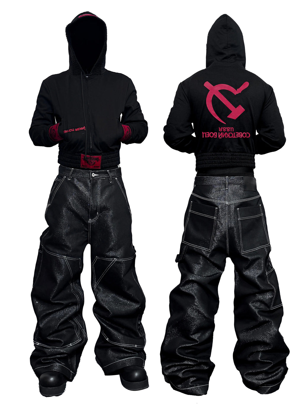 *RYE CHASIN REPUBLIC BOXER SOVIET DECONSTRUCTED SLIM-FIT ZIP-UP HOODIE