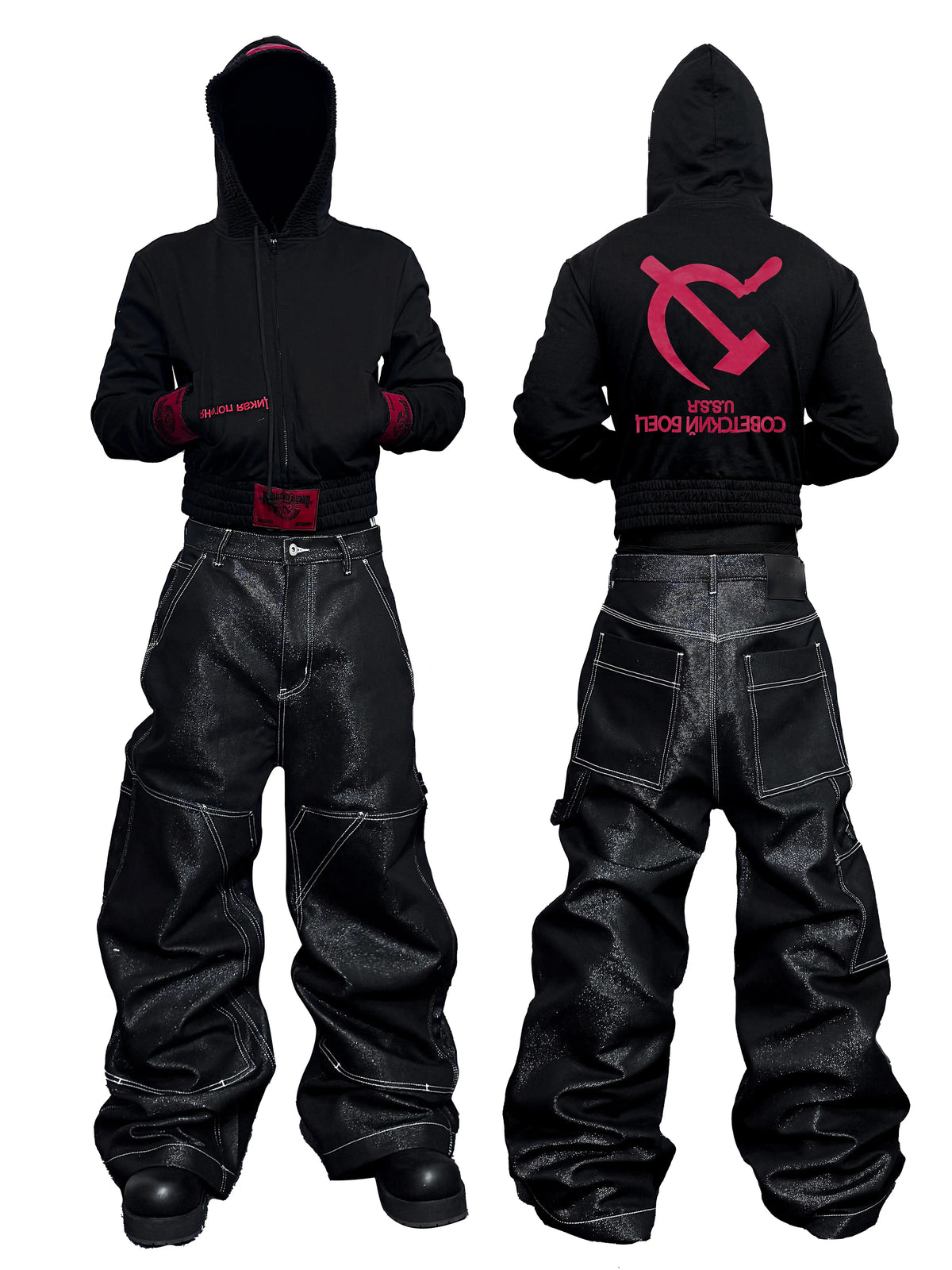 *RYE CHASIN REPUBLIC BOXER SOVIET DECONSTRUCTED SLIM-FIT ZIP-UP HOODIE