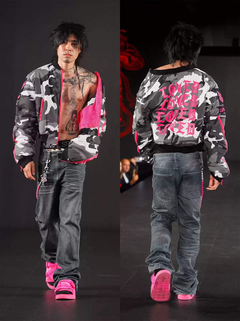 *RYE CHASIN NYFW “LOVED” PINK FUR CAMO BOMBER