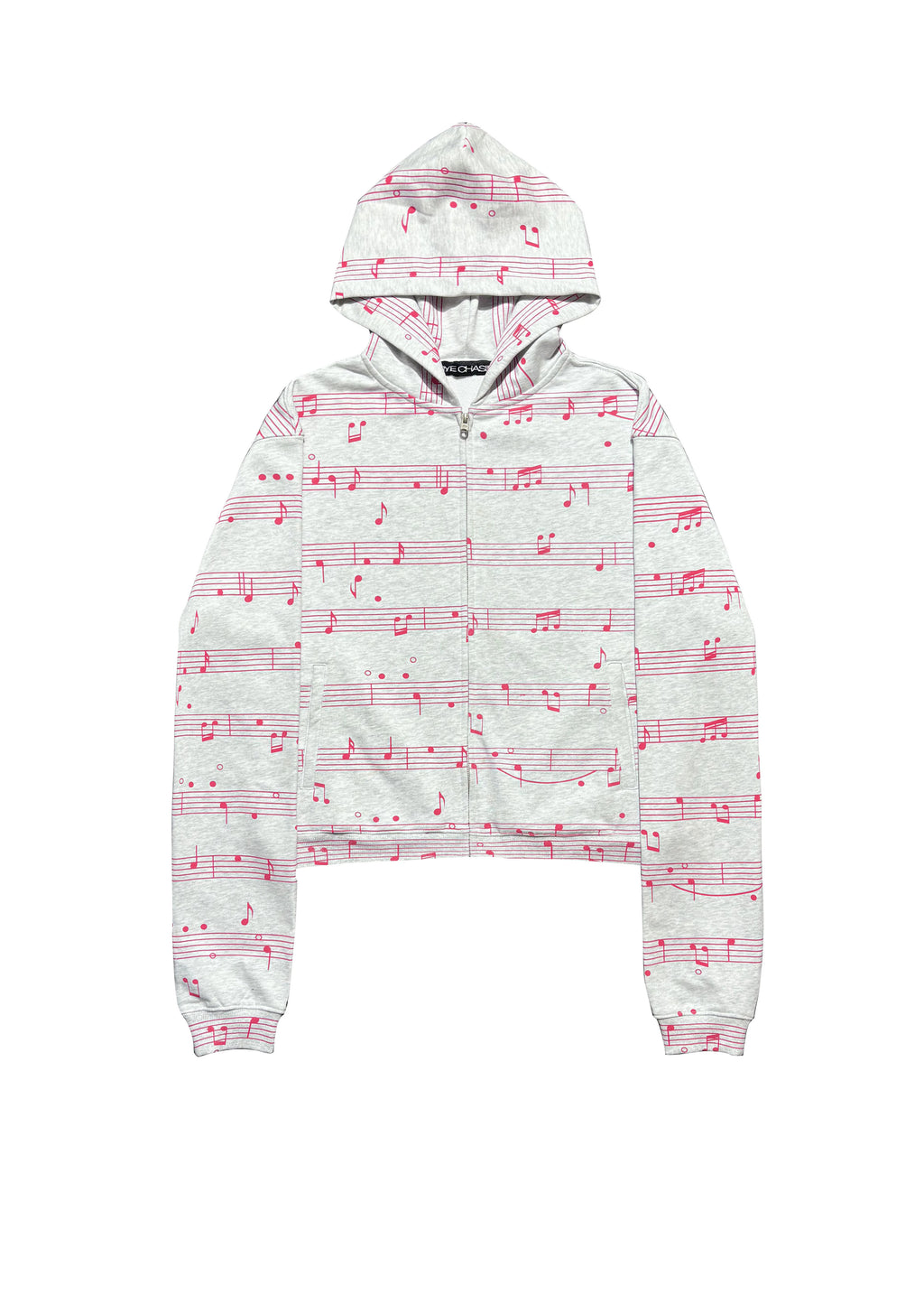*RYE CHASIN MUSICAL NOTES ALL-OVER PRINT SLIM-FIT CROPPED ZIP-UP HOODIE