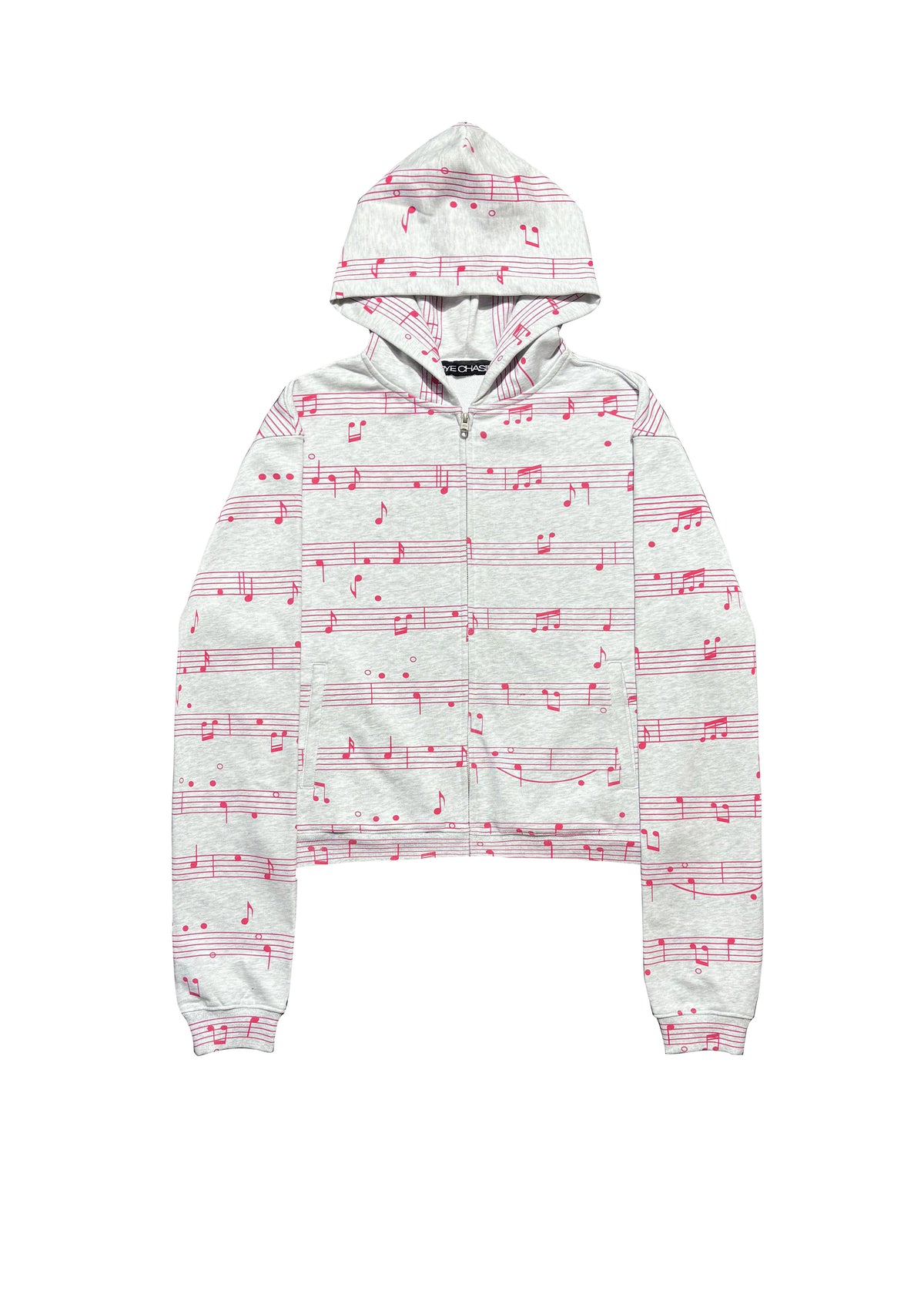 *RYE CHASIN MUSICAL NOTES ALL-OVER PRINT SLIM-FIT CROPPED ZIP-UP HOODIE