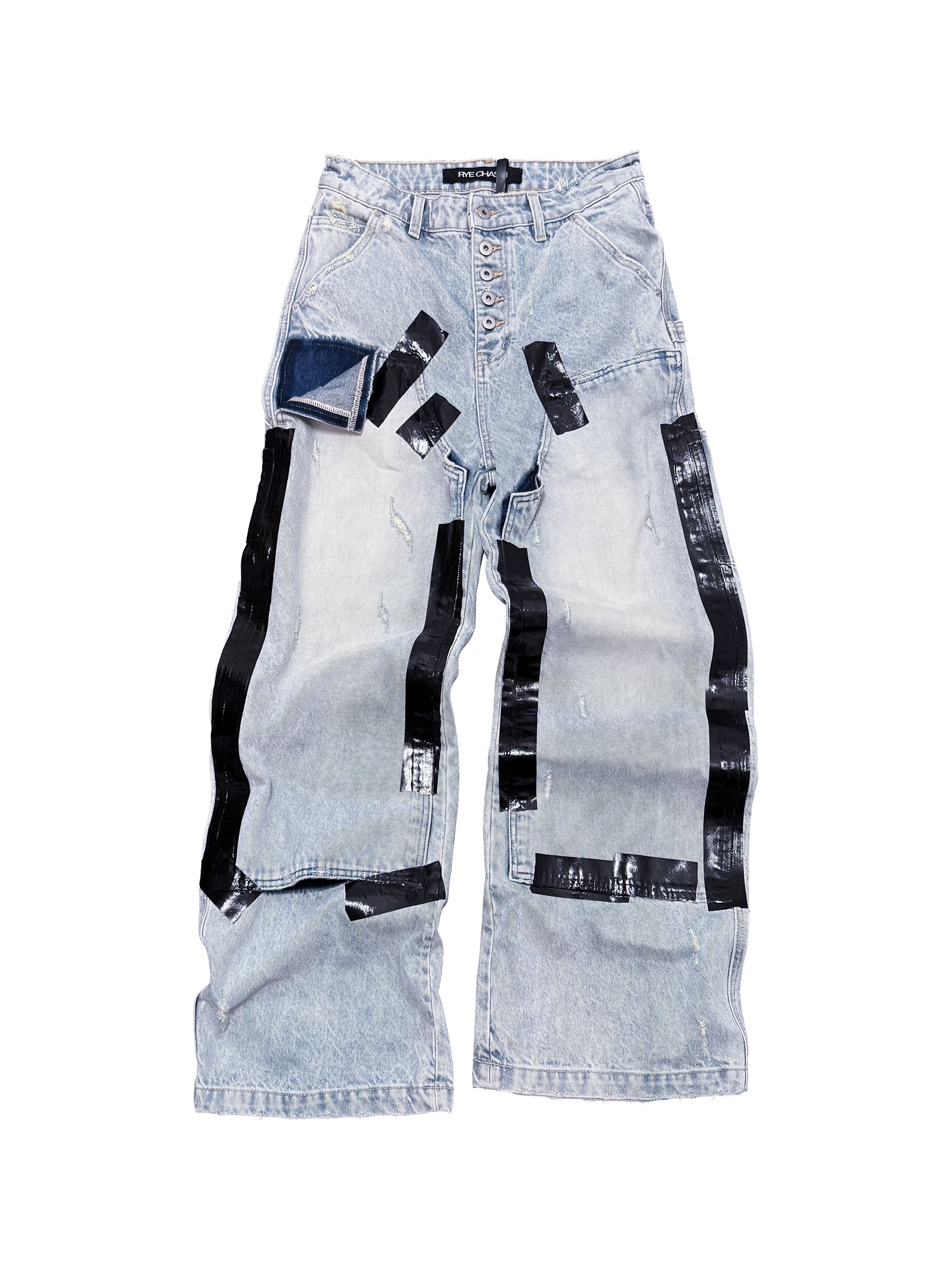 *RYE CHASIN *Duct-taped washed denim jeans