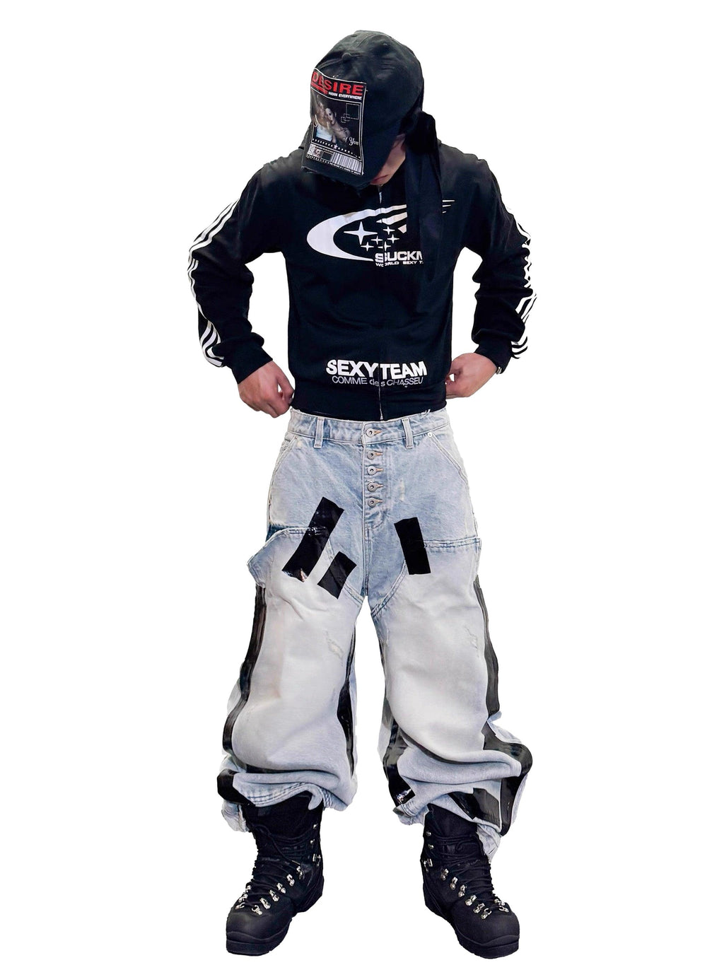 *RYE CHASIN *Duct-taped washed denim jeans