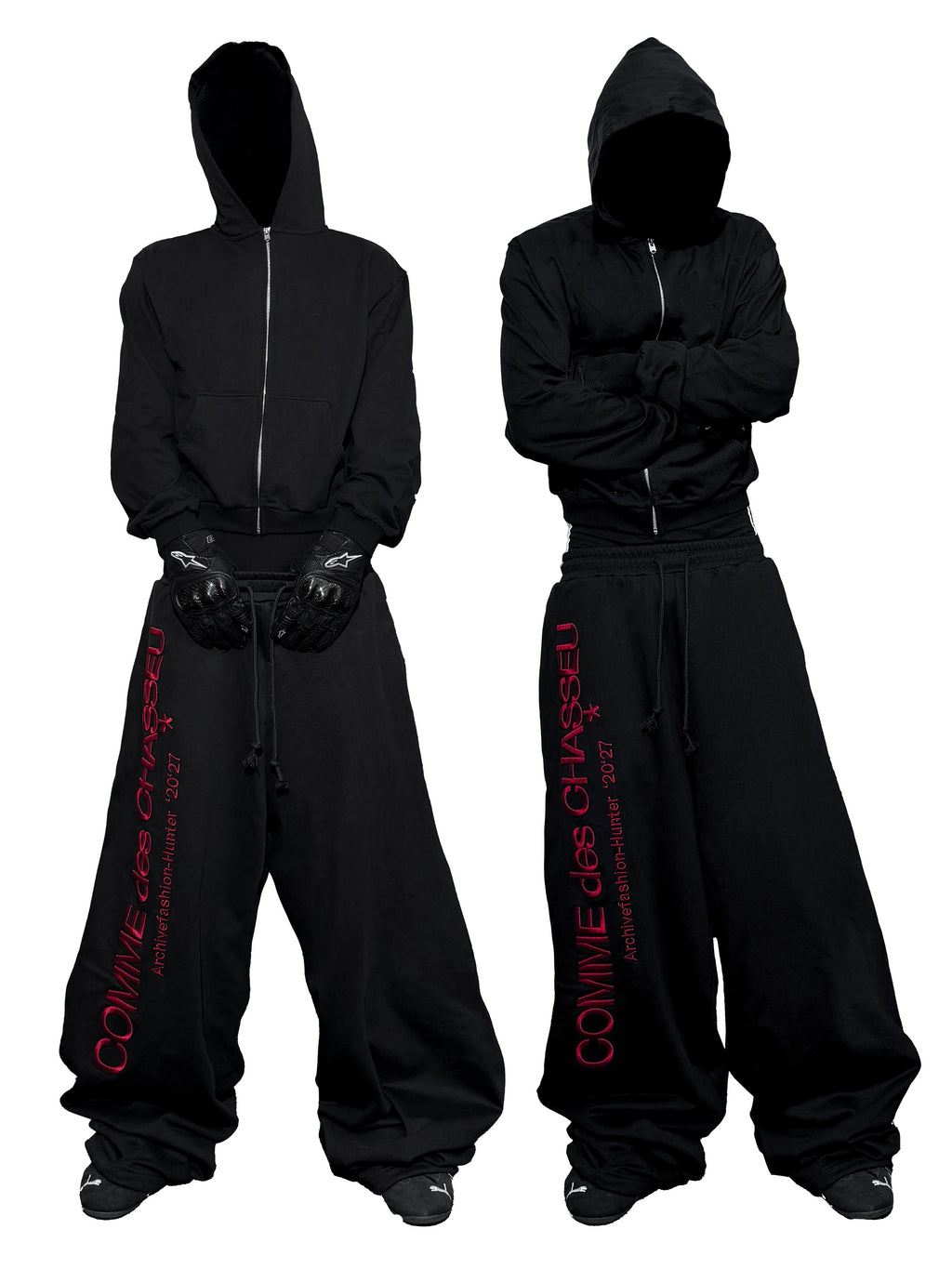 *RYE CHASIN *COMME des CHASSEU/Embroidered Loose-Fit Sweatpants