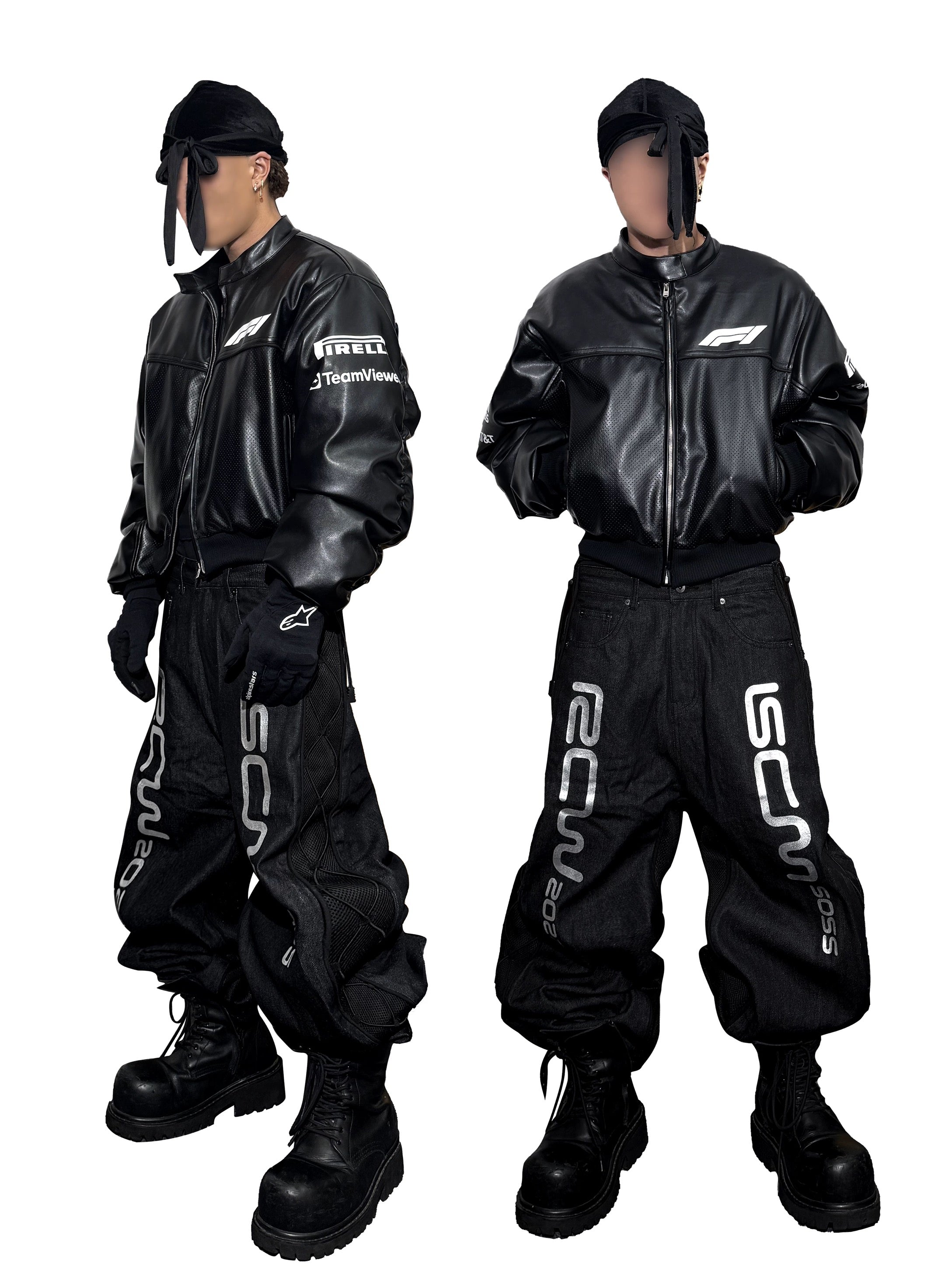 *RYE CHASIN F1 Racing Bomber Jacket MA-1 Thick Padded Tech Leather for Fall/Winter