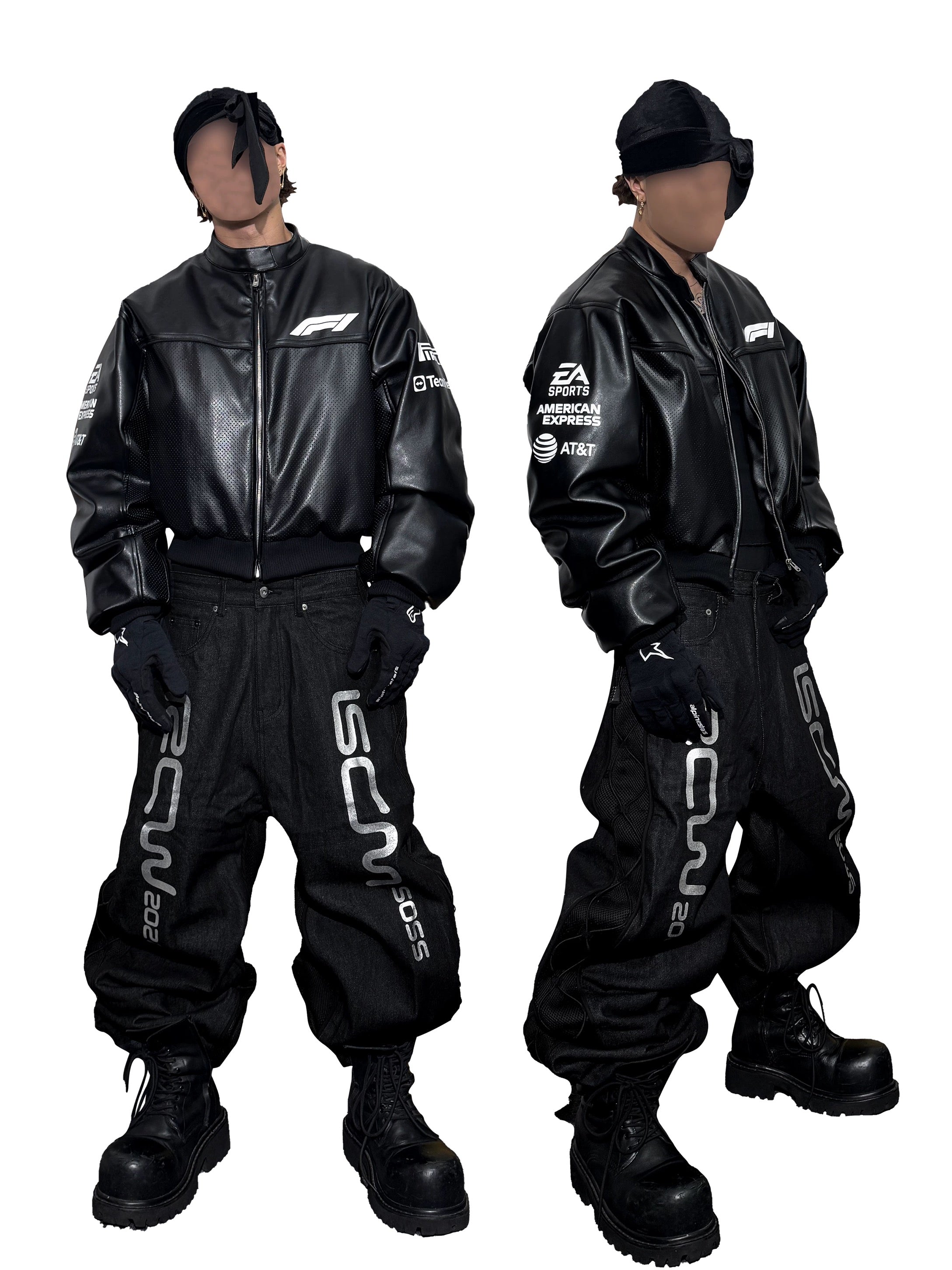 *RYE CHASIN F1 Racing Bomber Jacket MA-1 Thick Padded Tech Leather for Fall/Winter