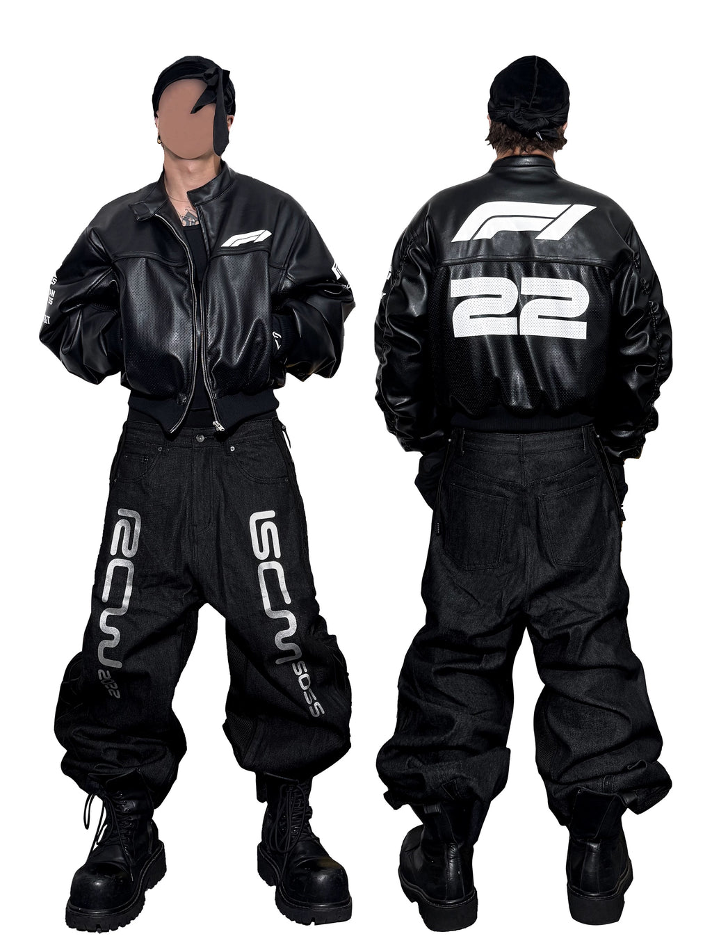 *RYE CHASIN F1 Racing Bomber Jacket MA-1 Thick Padded Tech Leather for Fall/Winter