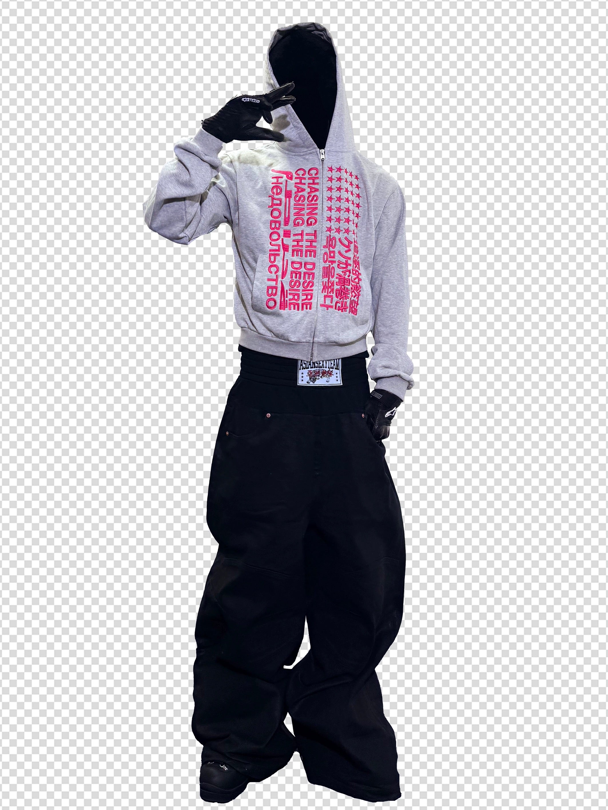 *RYECHASIN "追逐的慾望" "CHASIN THE DESIRE" ZIP-UP HOODIE GREY&PINK