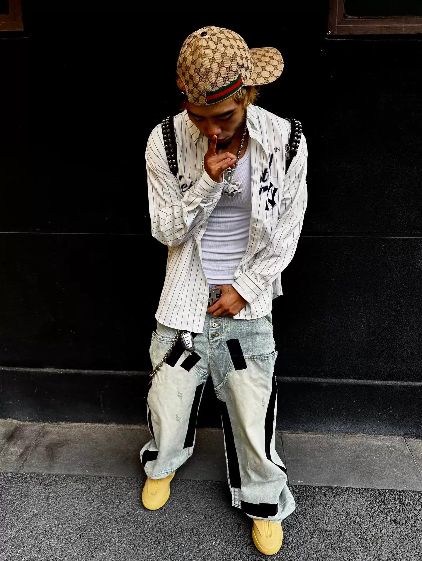 *RYE CHASIN *Duct-taped washed denim jeans