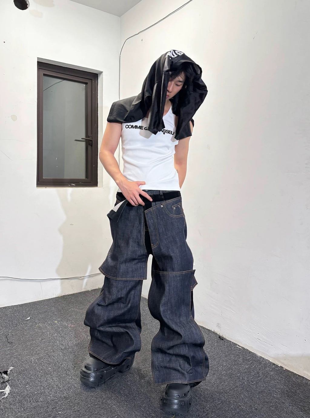 *RYECHASIN PEEL-OFF PANT PIECE RAW UNSLAKED RAW COW JEANS IN ORIGINAL COLOR