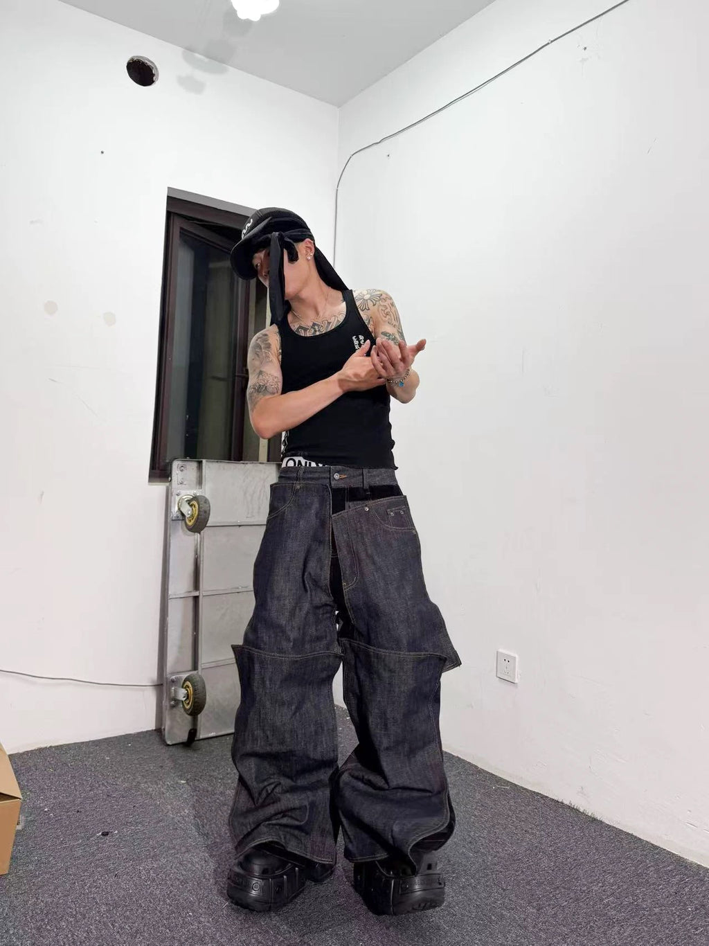 *RYECHASIN PEEL-OFF PANT PIECE RAW UNSLAKED RAW COW JEANS IN ORIGINAL COLOR