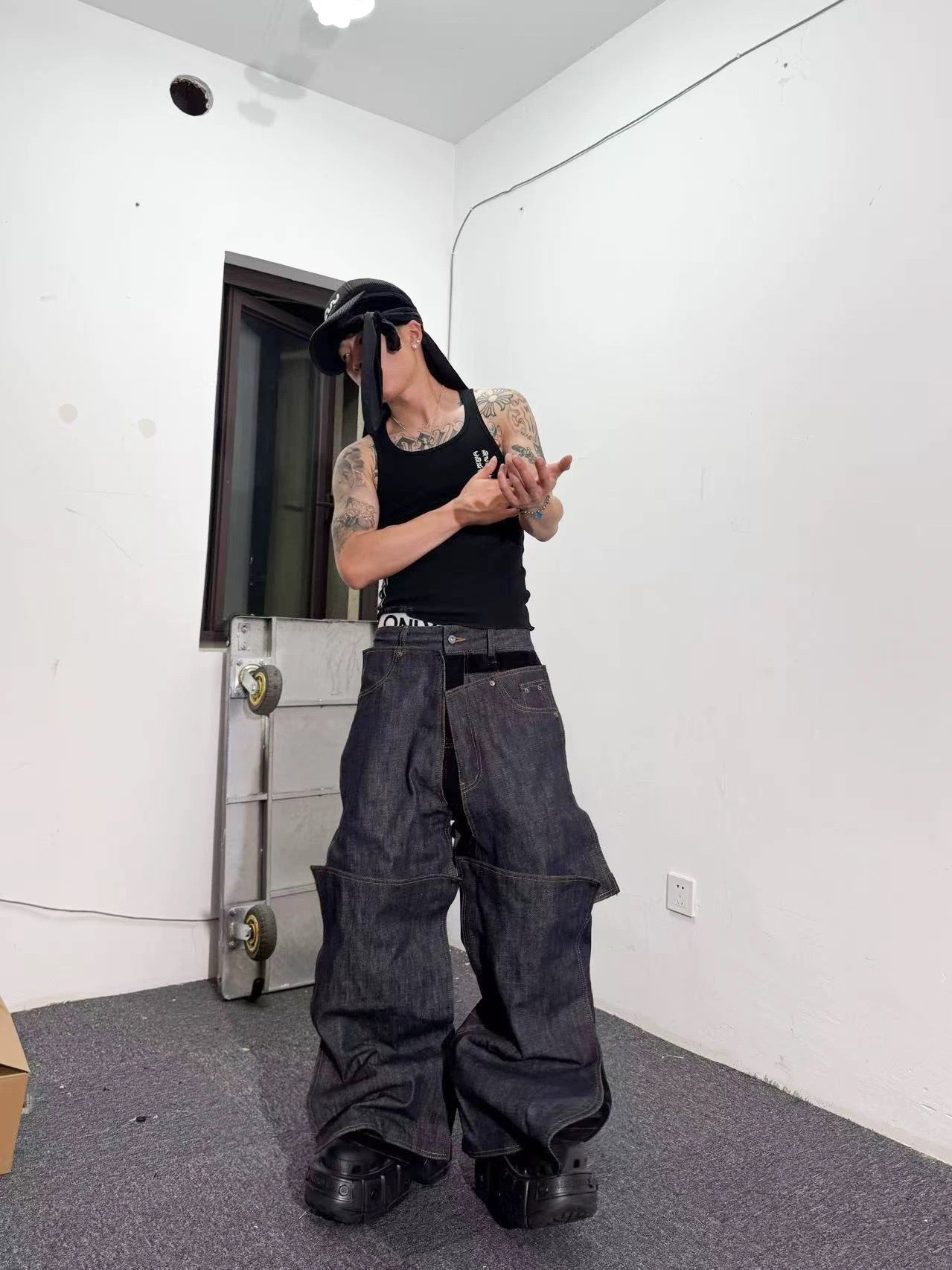 *RYECHASIN PEEL-OFF PANT PIECE RAW UNSLAKED RAW COW JEANS IN ORIGINAL COLOR