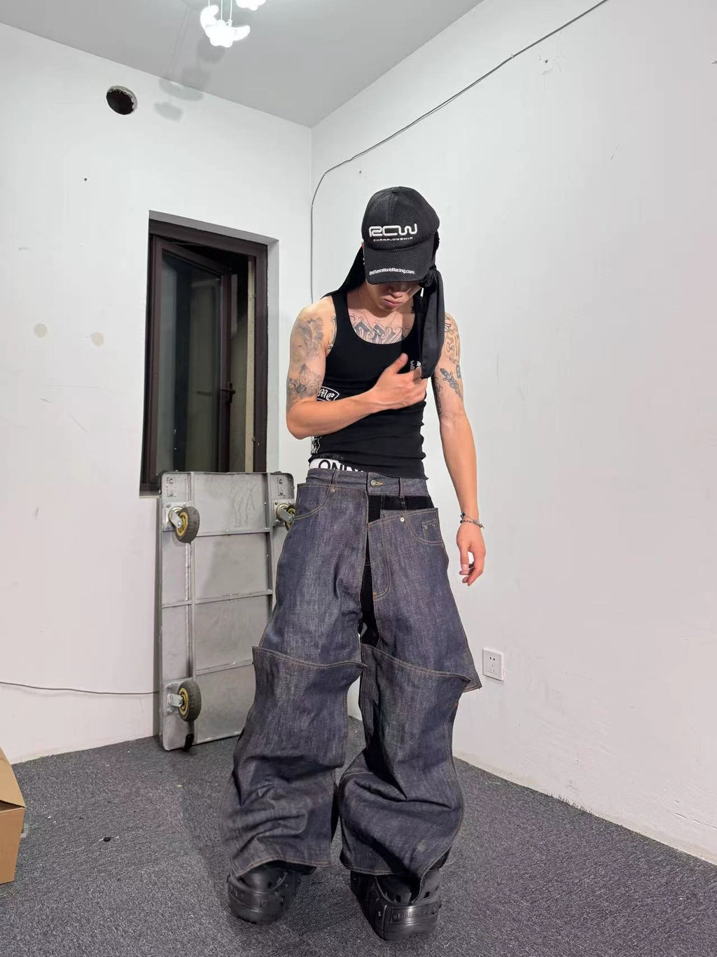 *RYECHASIN PEEL-OFF PANT PIECE RAW UNSLAKED RAW COW JEANS IN ORIGINAL COLOR